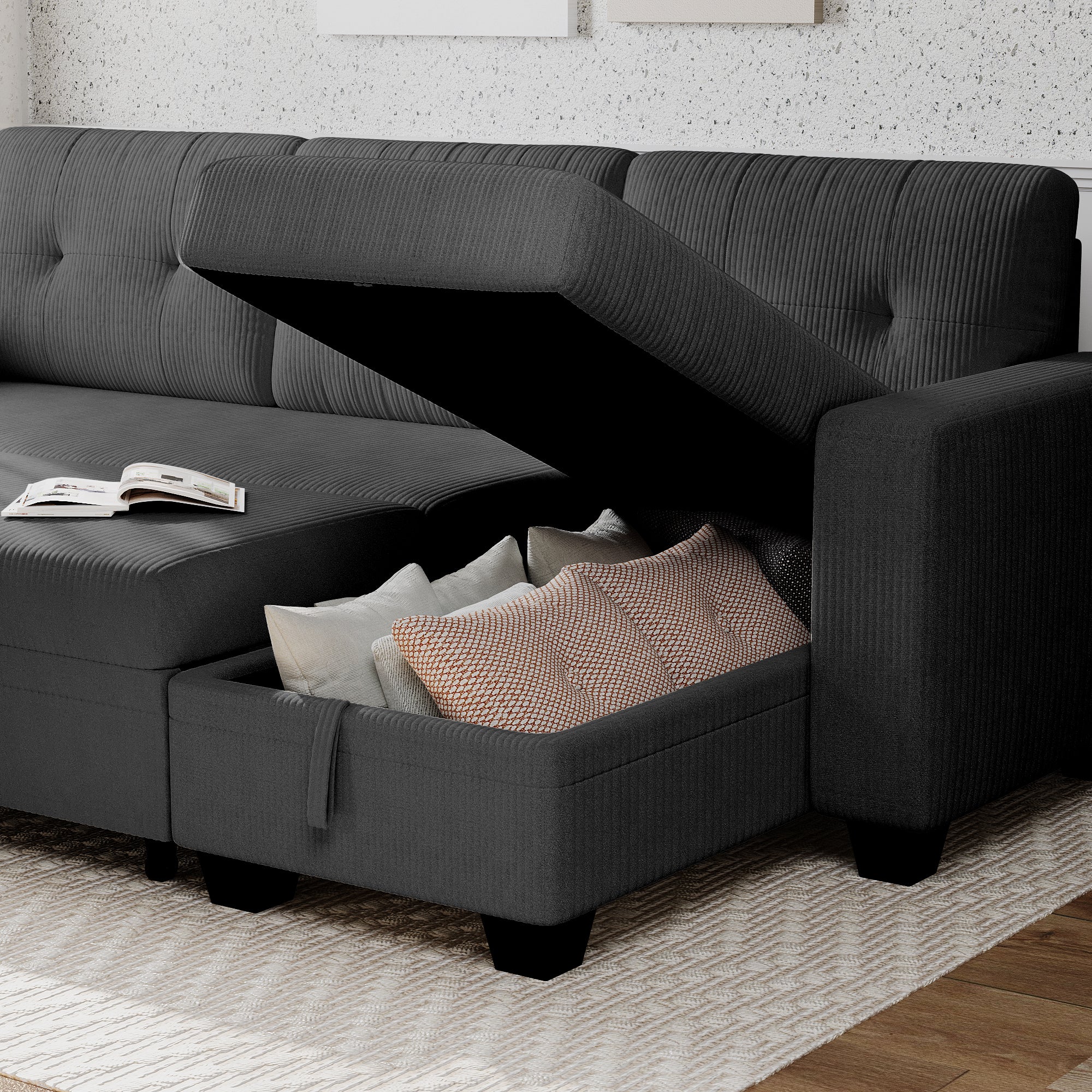 homall-sofa-schlafsofa-3-sitzer-cord-grau-mit-stauraum image 5