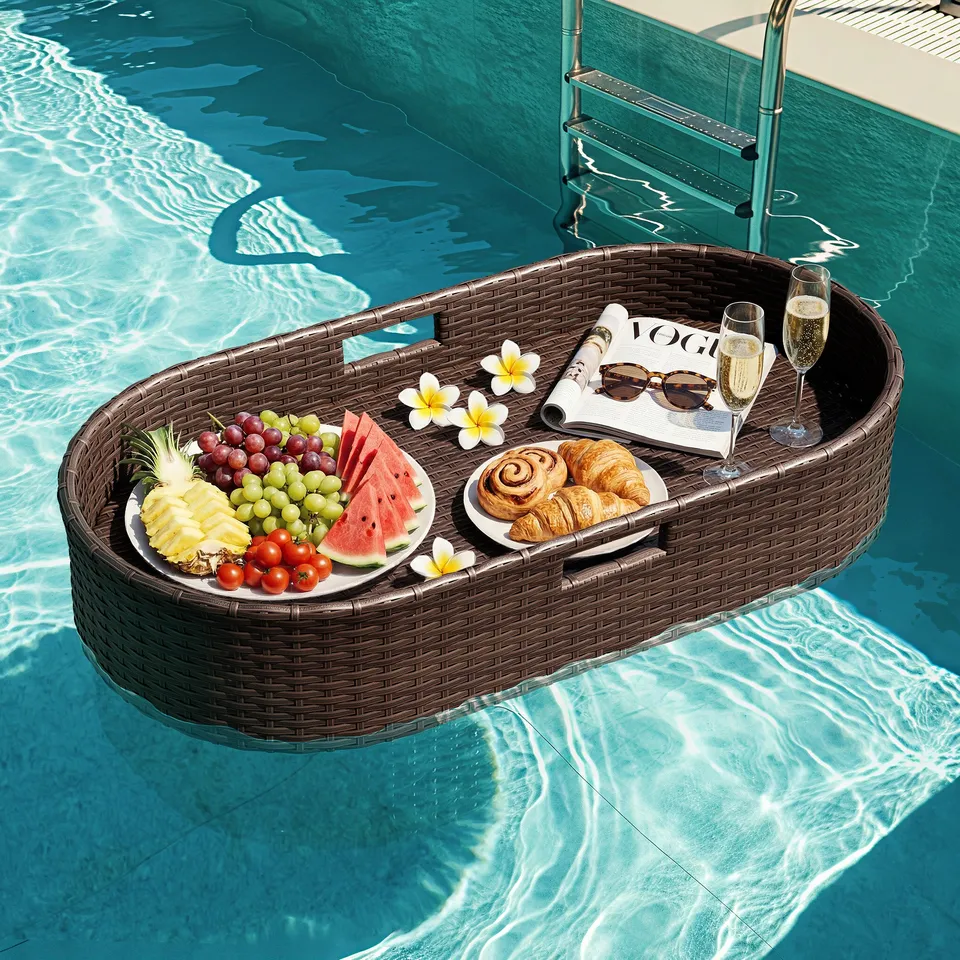 homall-patio-furniture-pool-tablett-rattan-40x30-schwarz image 1