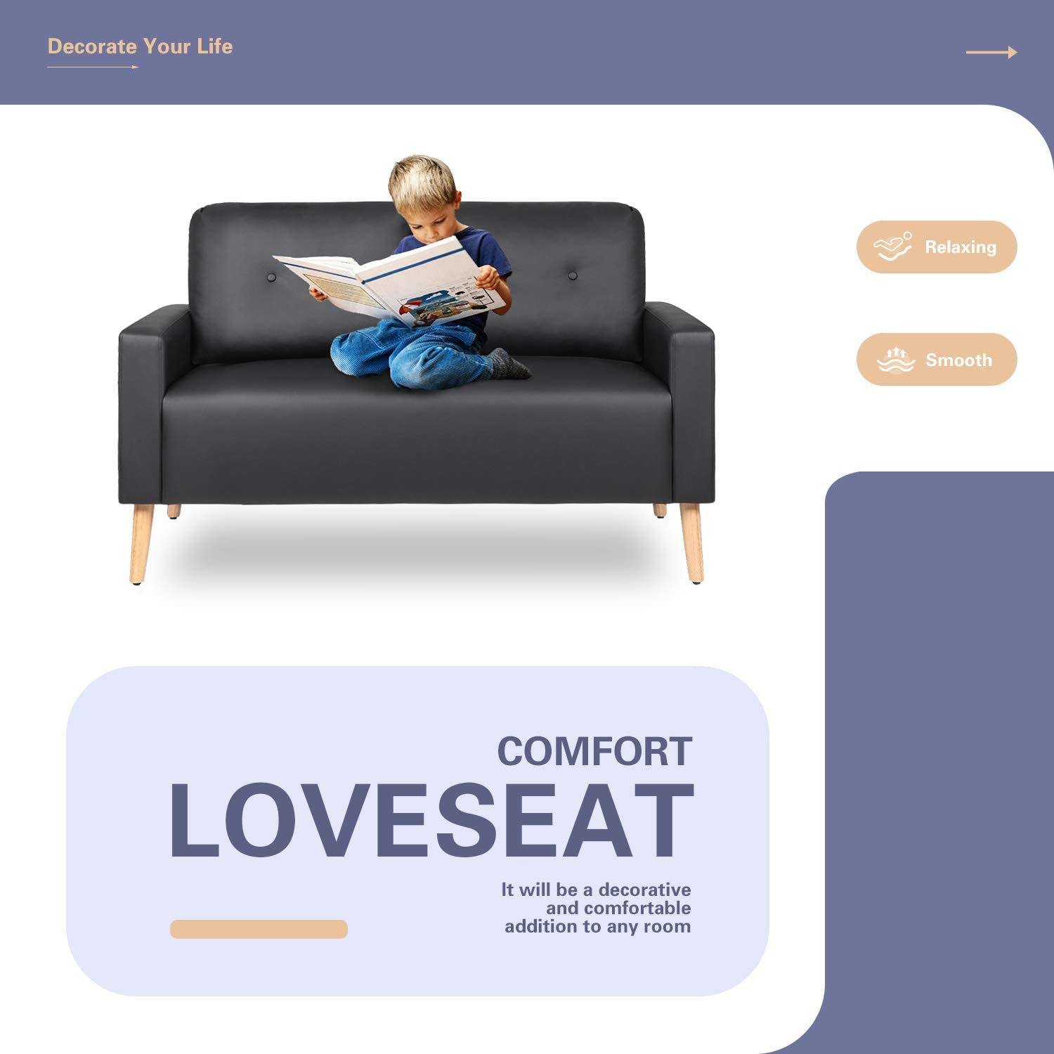 homall-sofa-loveseat-couch-schwarz-kunstleder-holzbeine image 5