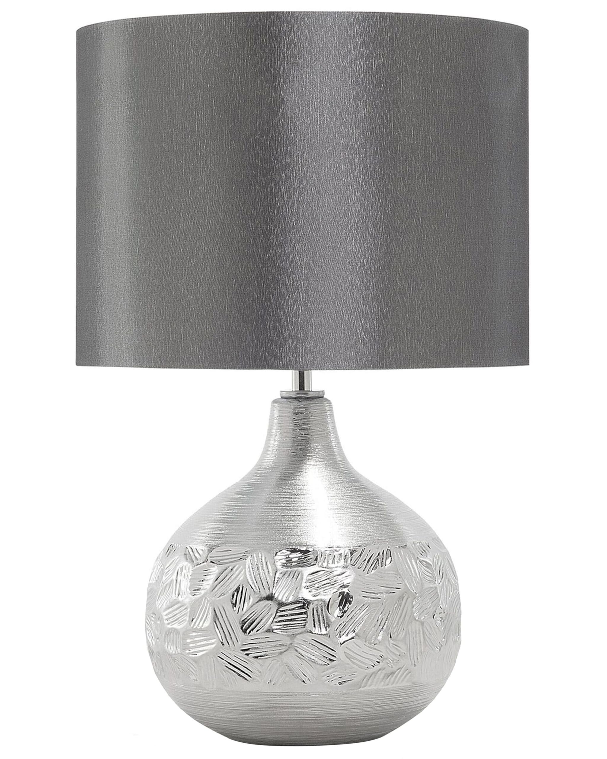 beliani-yakima-tischlampe-grau-silber-e27-kunstseide-43-cm image 1