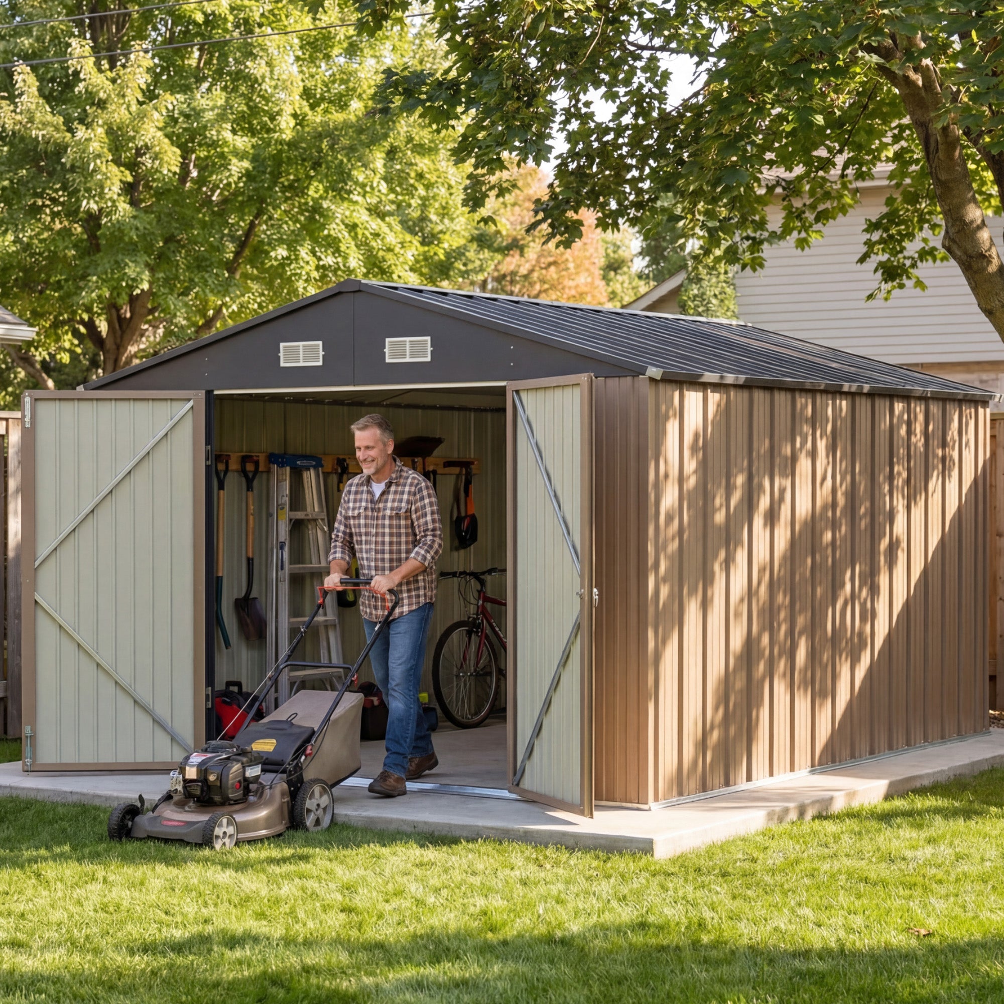 homall-metal-shed-ger-teschuppen-10x12ft-braun-metall-abschlie-bar image 6