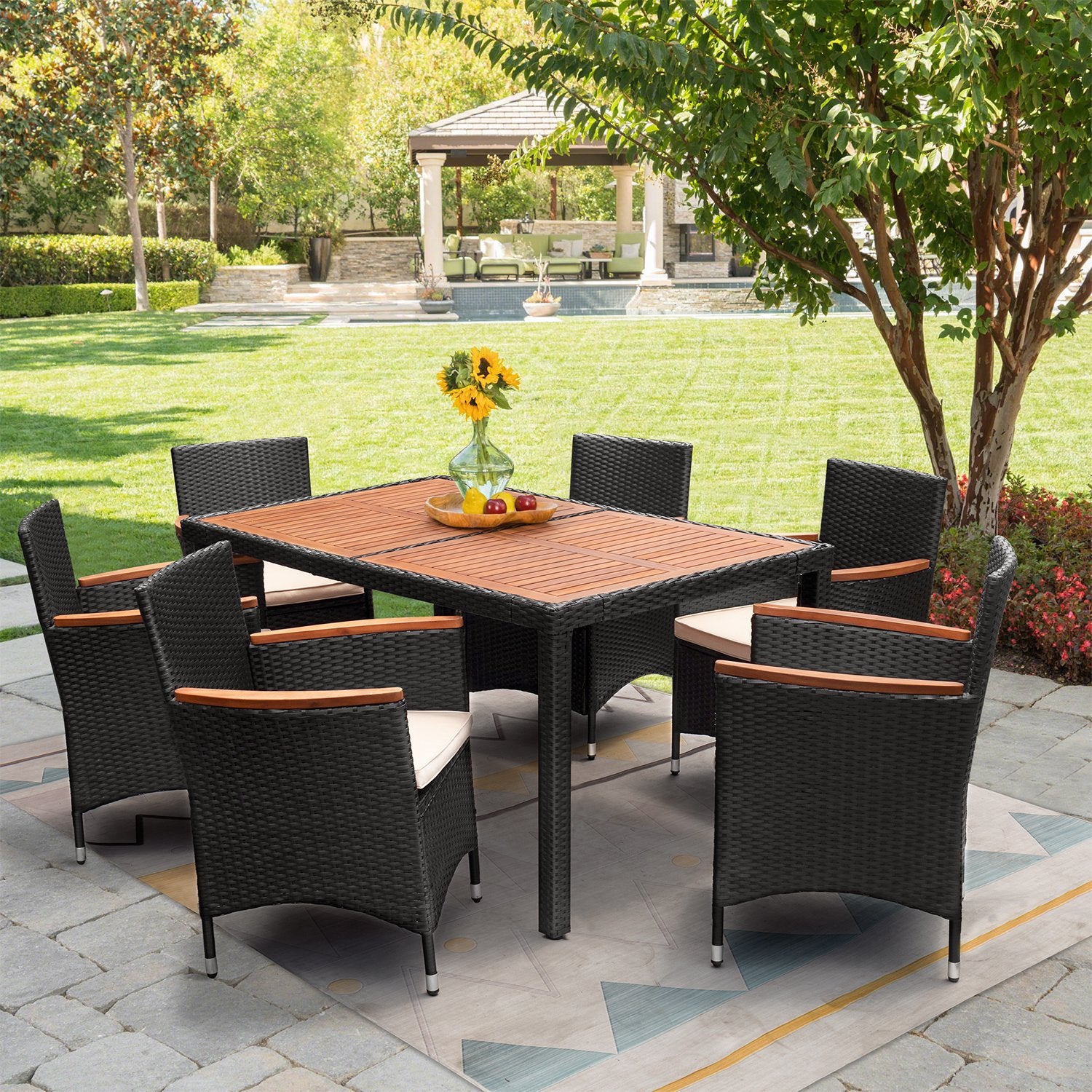 homall-patio-furniture-set-7-teilig-akazie-rattan-braun-beige image 2