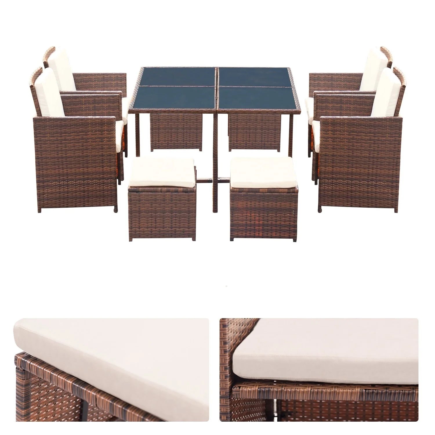 homall-rattan-sitzgruppe-braun-beige-mit-glastisch-hocker image 7