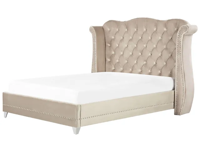 beliani-ayette-bett-180x200-samt-beige-chesterfield image 1