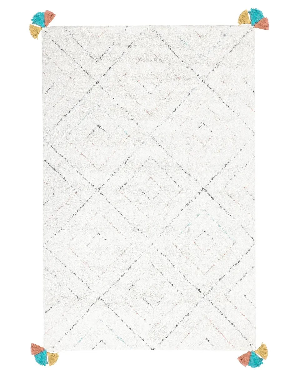 beliani-kartal-baumwollteppich-140x200-wei-fransen image 1