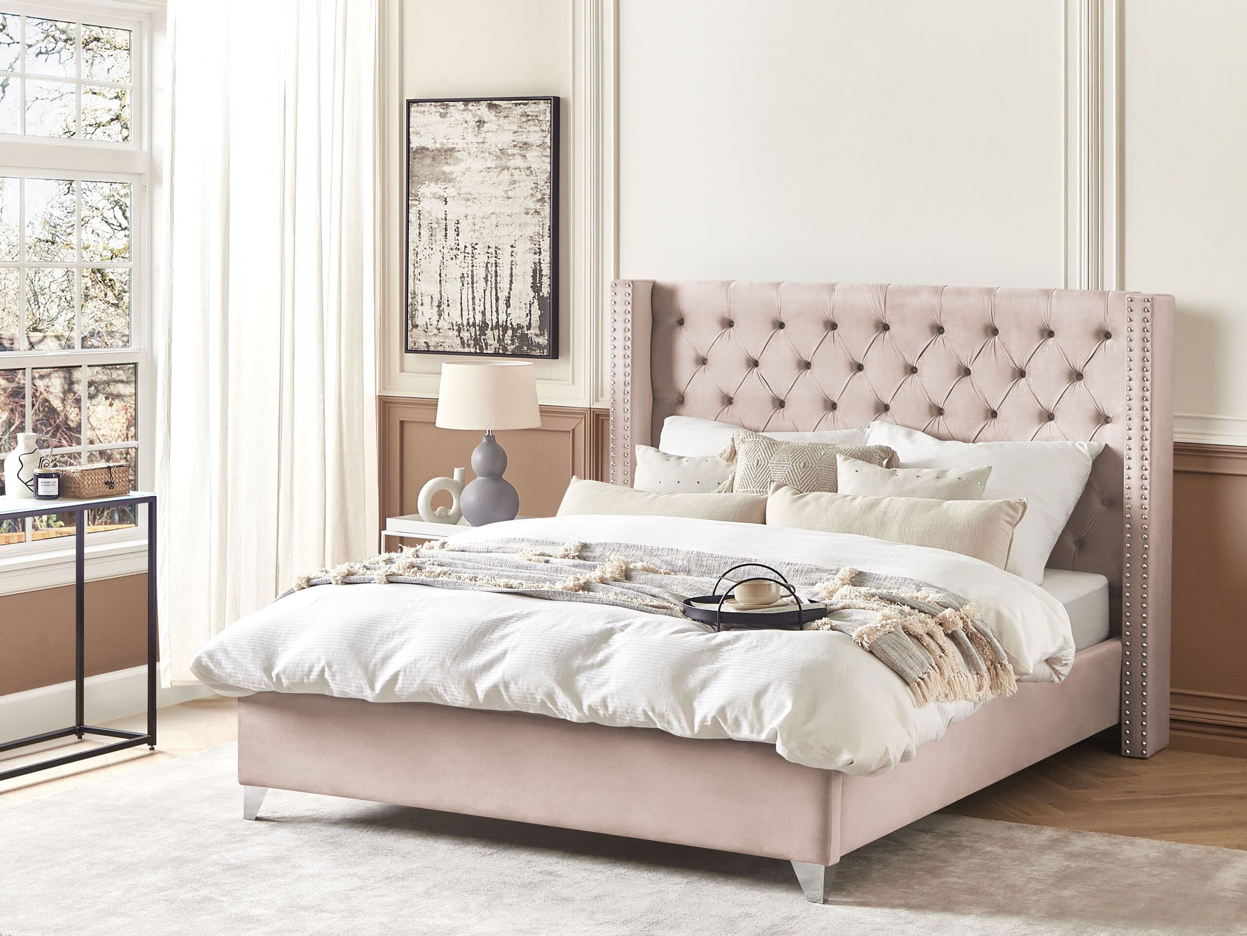 beliani-lubbon-polsterbett-180x200-rosa-samt-chesterfield image 2
