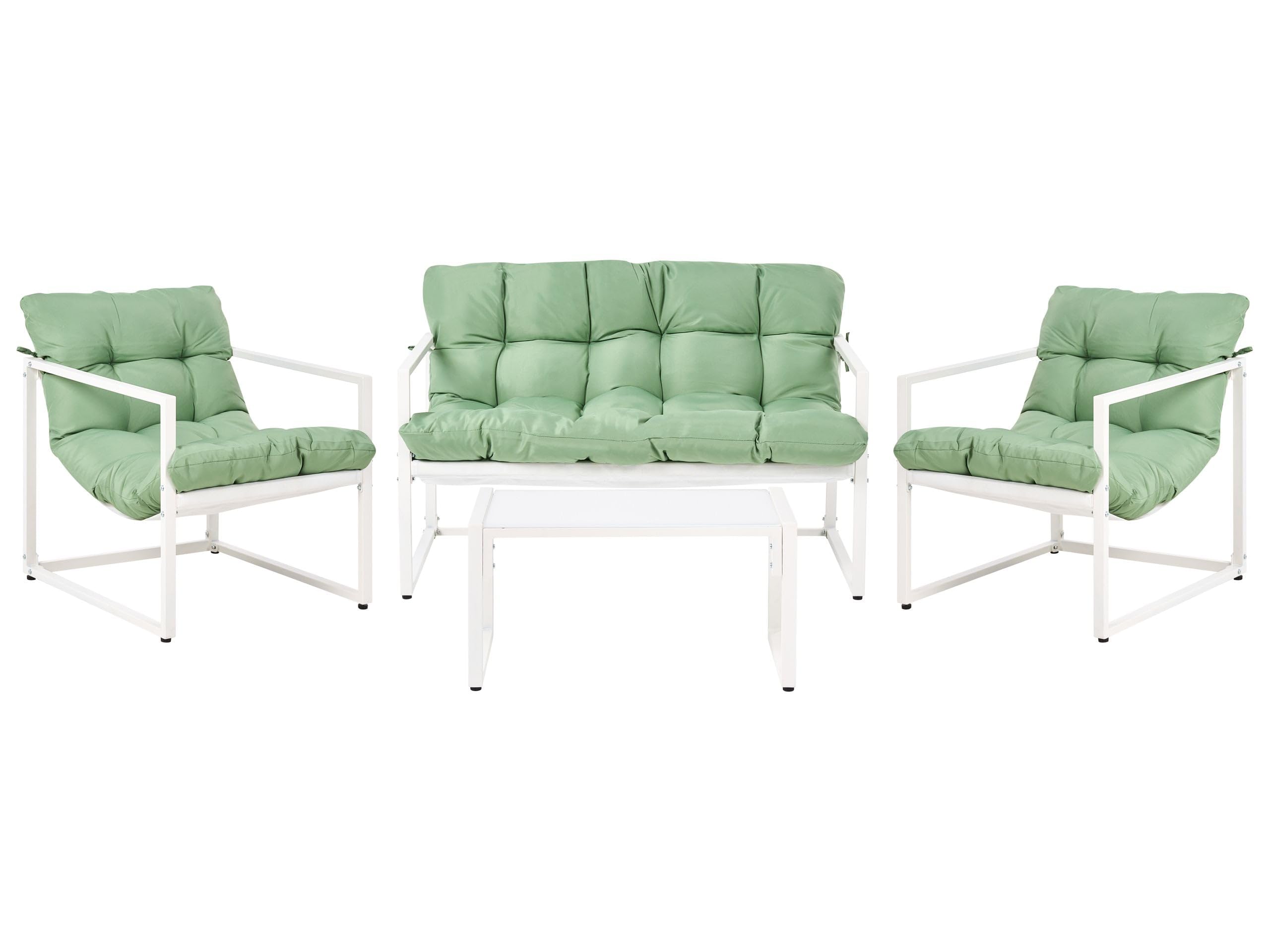 beliani-garda-gartenlounge-4-sitzer-stahl-gr-n-wei-mit-tisch image 1