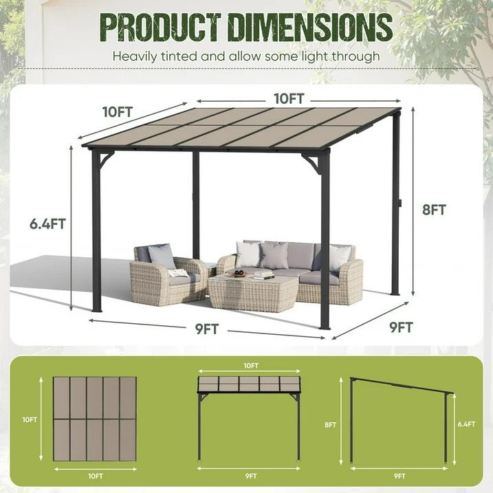 homall-patio-furniture-wand-pavillon-3x3-m-alu-polycarbonat image 2