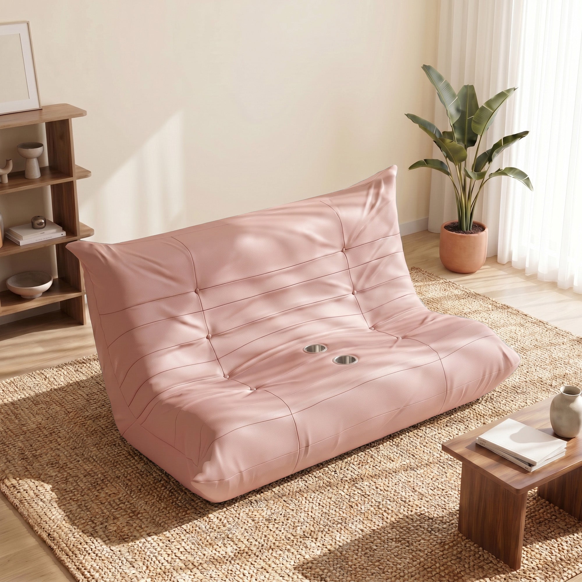 homall-bodensofa-schwarz-2-sitzer-kunstleder-getr-nkehalter image 5
