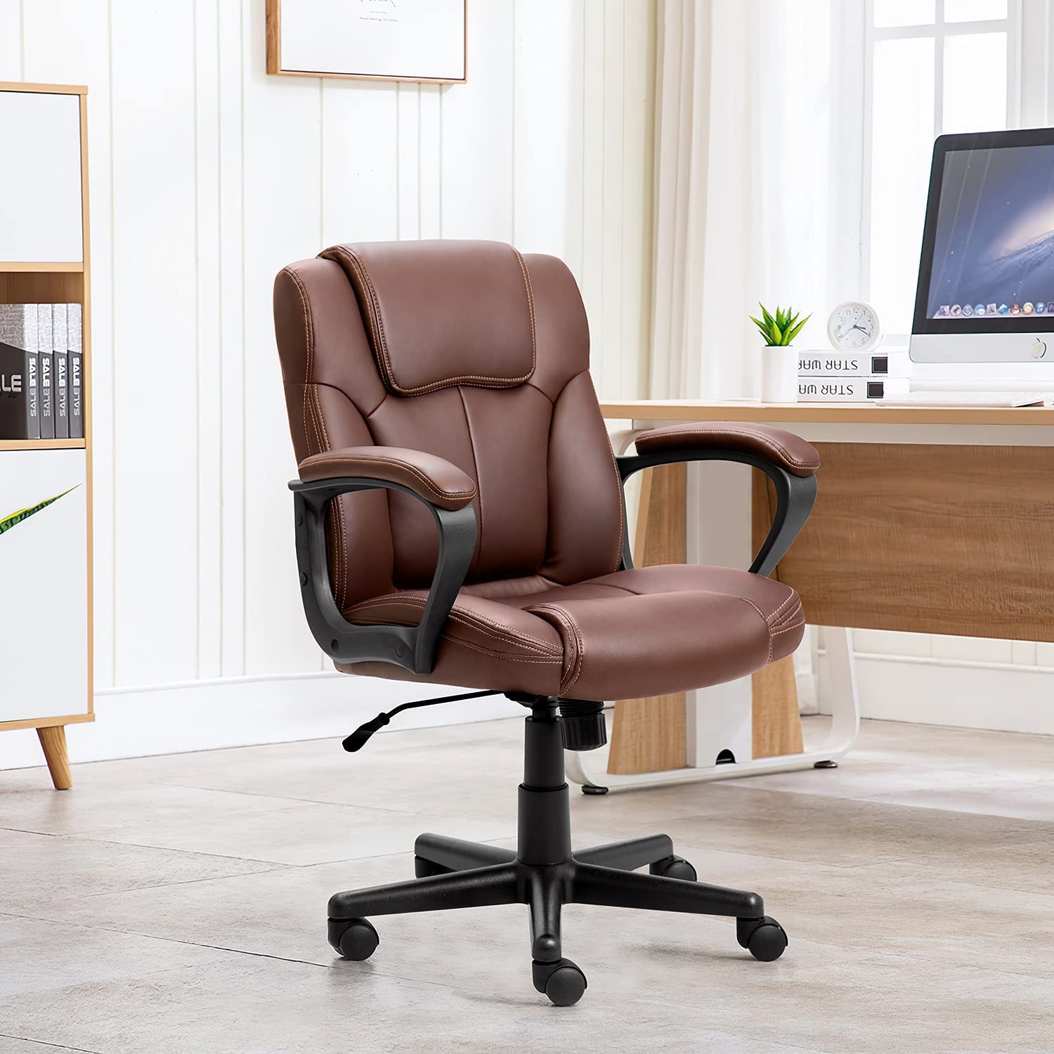 homall-office-chefsessel-b-rostuhl-braun-kunstleder-mittelhoch image 2