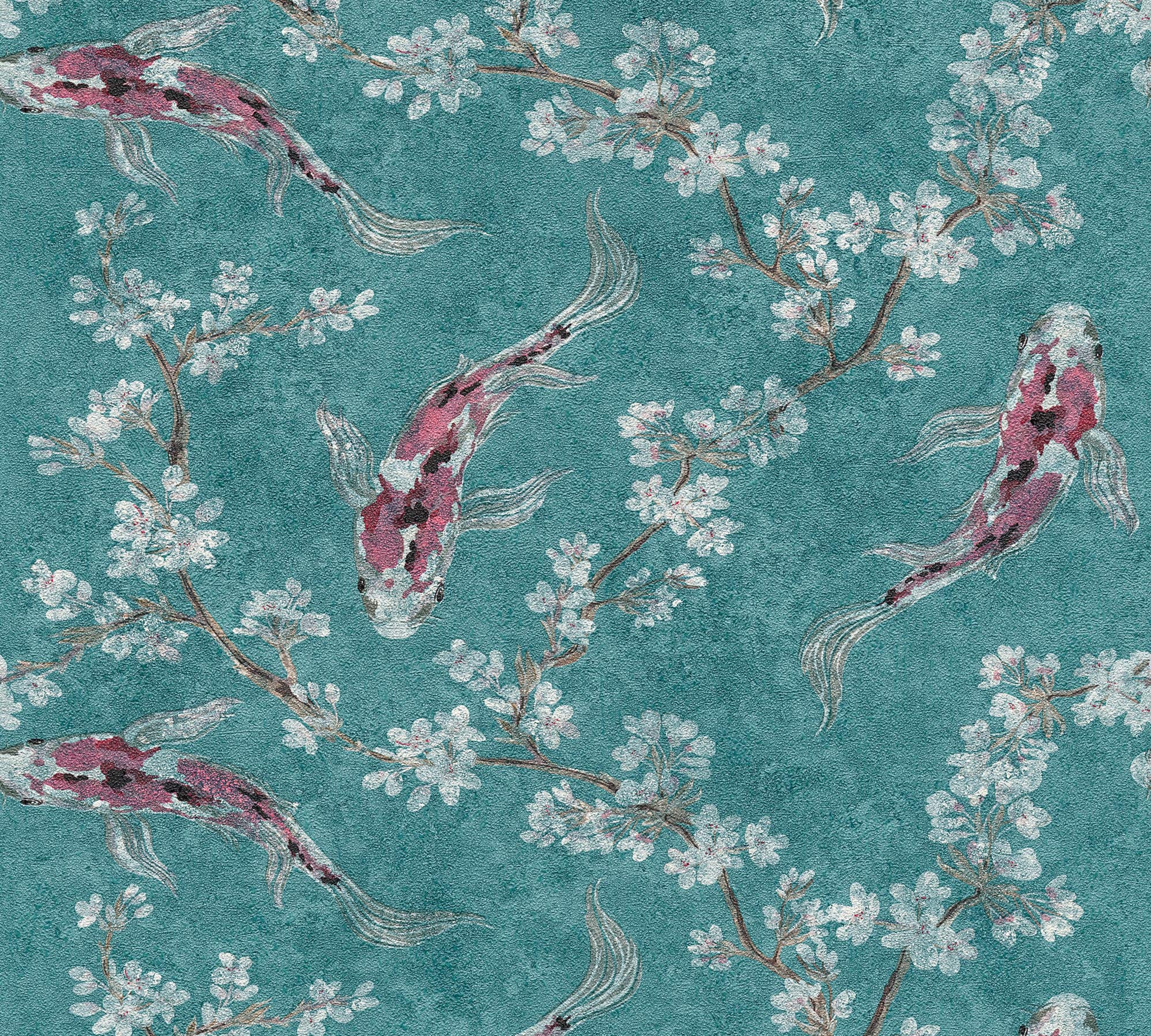 a-s-cr-ation-asian-fusion-37462-3-vliestapete-blau-koi image 2