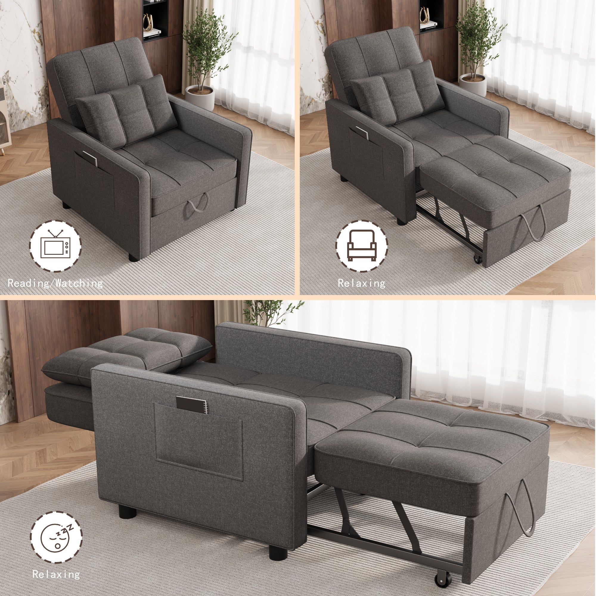 homall-schlafsessel-sesselbett-beige-3in1-verstellbar image 2