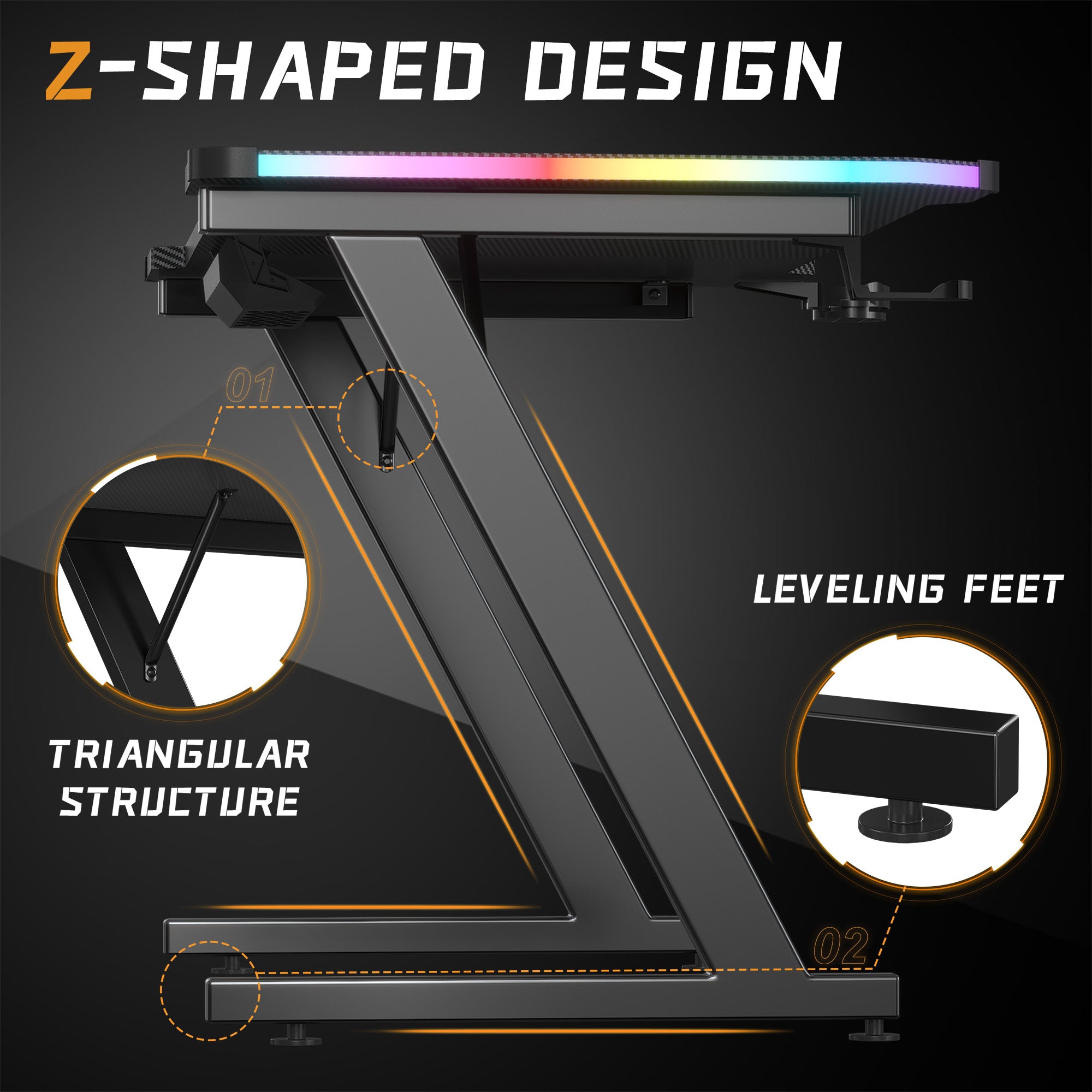 homall-gaming-desk-gaming-tisch-120cm-schwarz-mit-led image 4