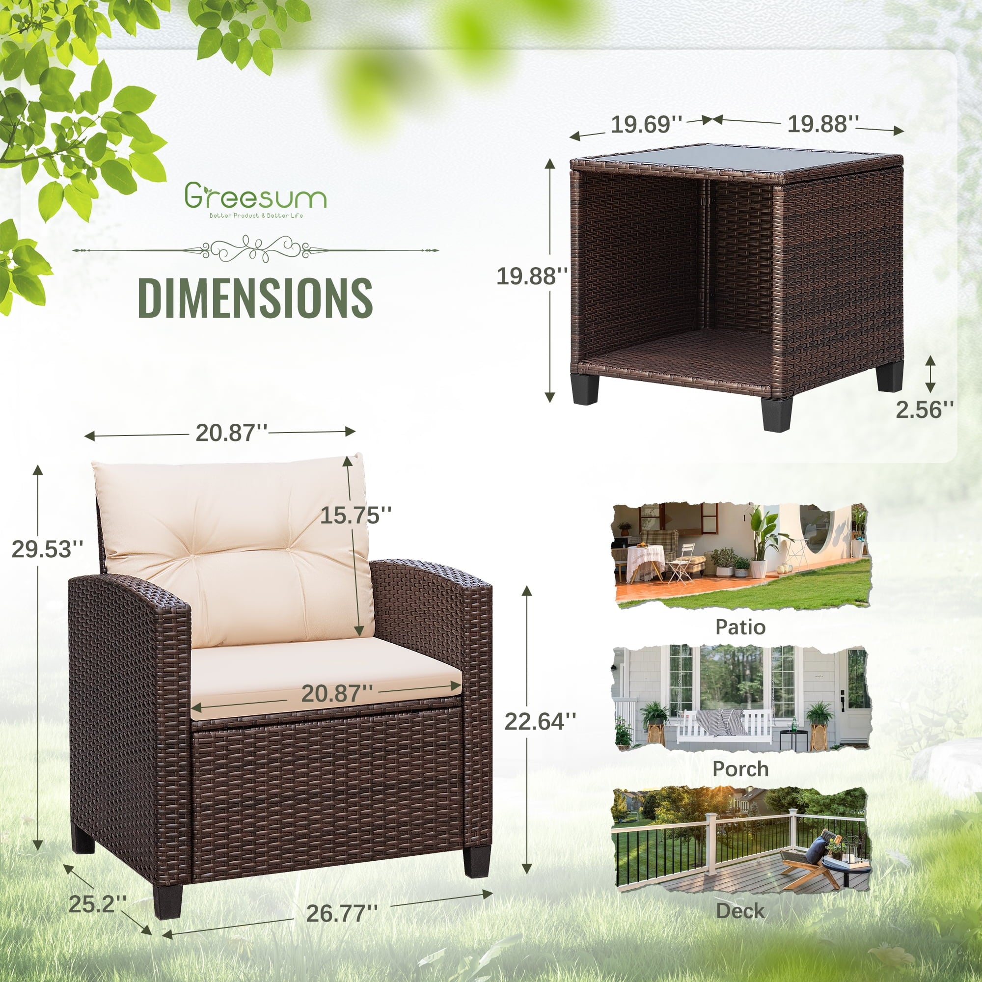 homall-patio-furniture-bistro-set-rattan-beige-3-teilig image 3