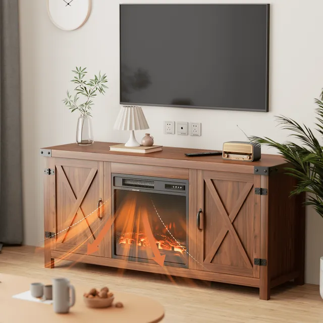 homall-tv-stand-tv-schrank-58-zoll-braun-mit-kamin image 1