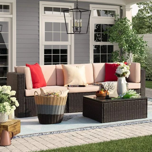 homall-patio-furniture-4-teilige-rattan-lounge-beige image 1