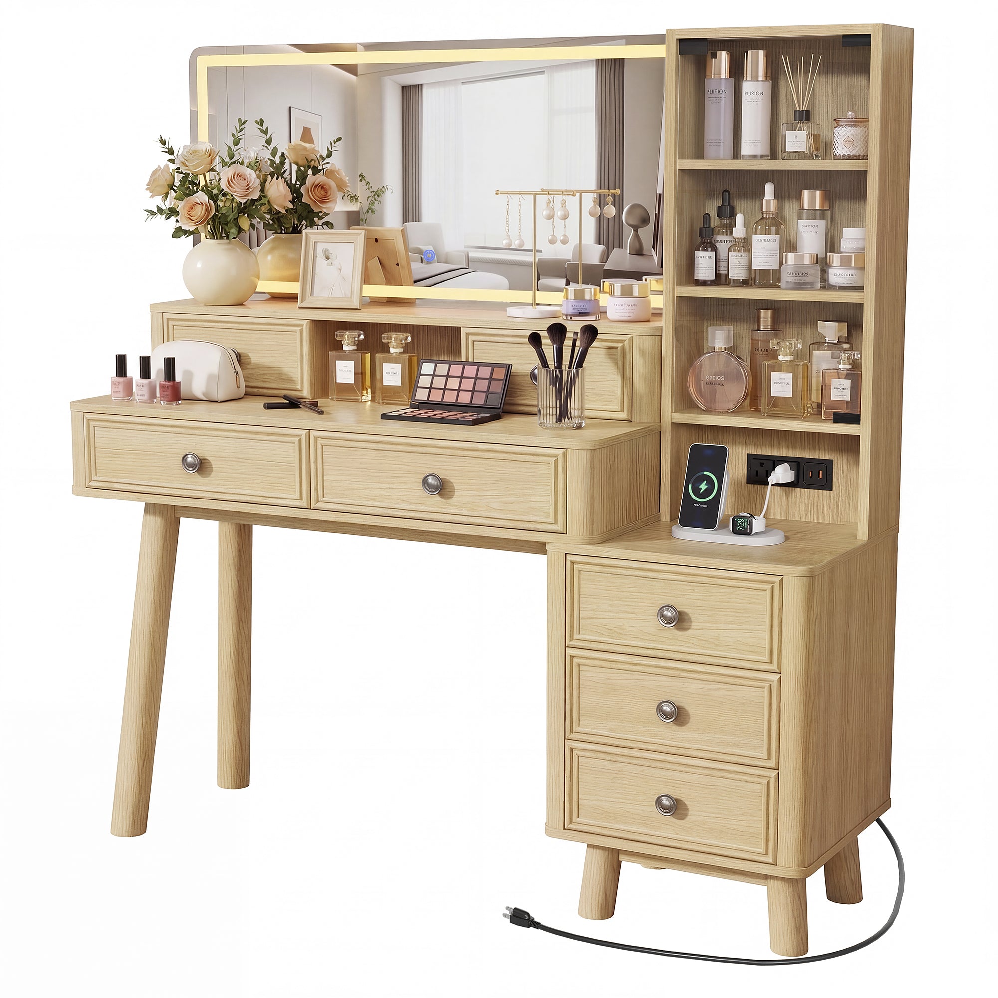 homall-bedroom-schminktisch-dunkel-walnuss-48-zoll-mit-led-spiegel image 2
