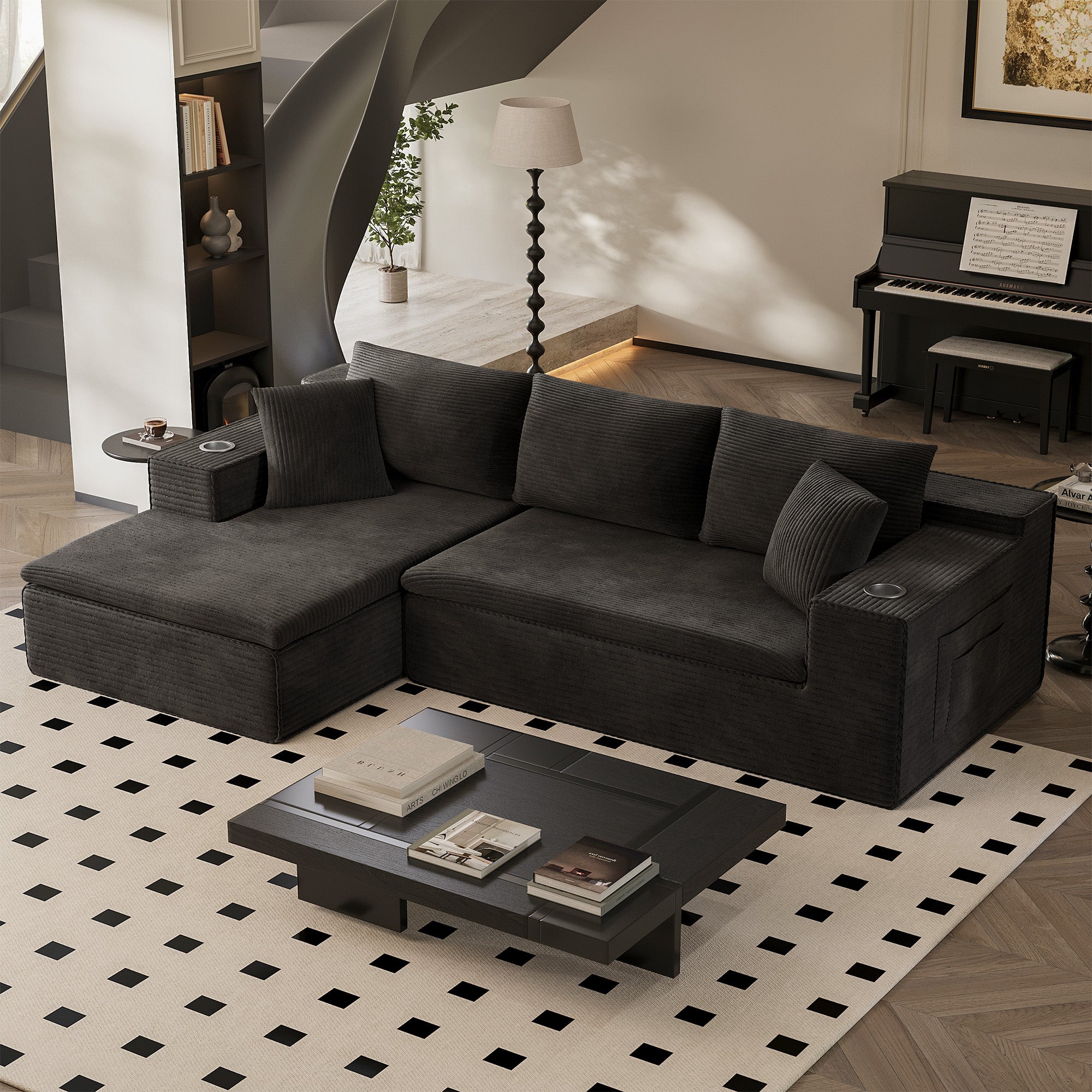 homall-sofa-l-form-modular-cord-couch-braun-cloud-memory-foam image 2