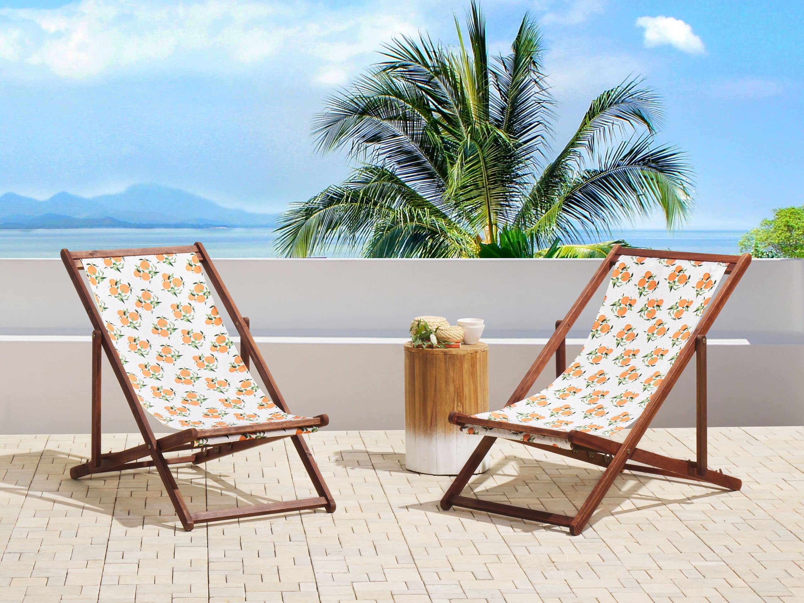 beliani-anzio-liegestuhl-2er-set-dunkelbraun-orangenmotiv-verstellbar image 2