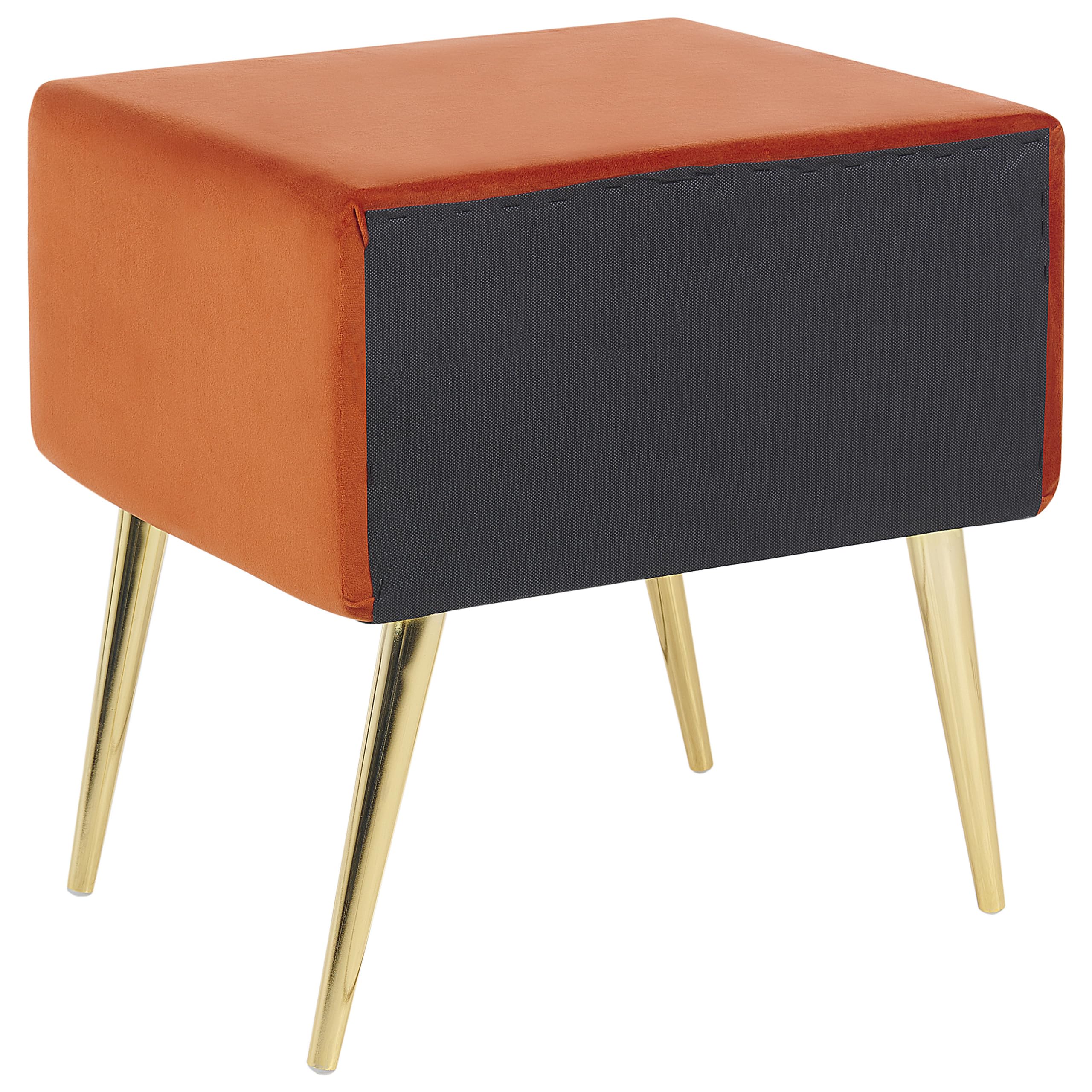 beliani-flayat-nachttisch-samt-orange-mit-schublade-goldgestell image 6