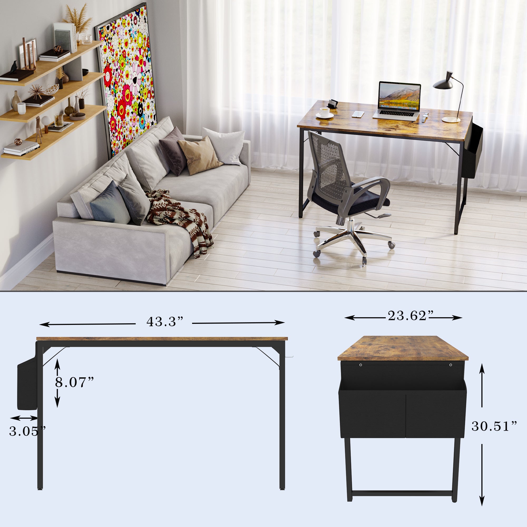 homall-shelf-schreibtisch-braun-110-cm-mit-tasche image 7