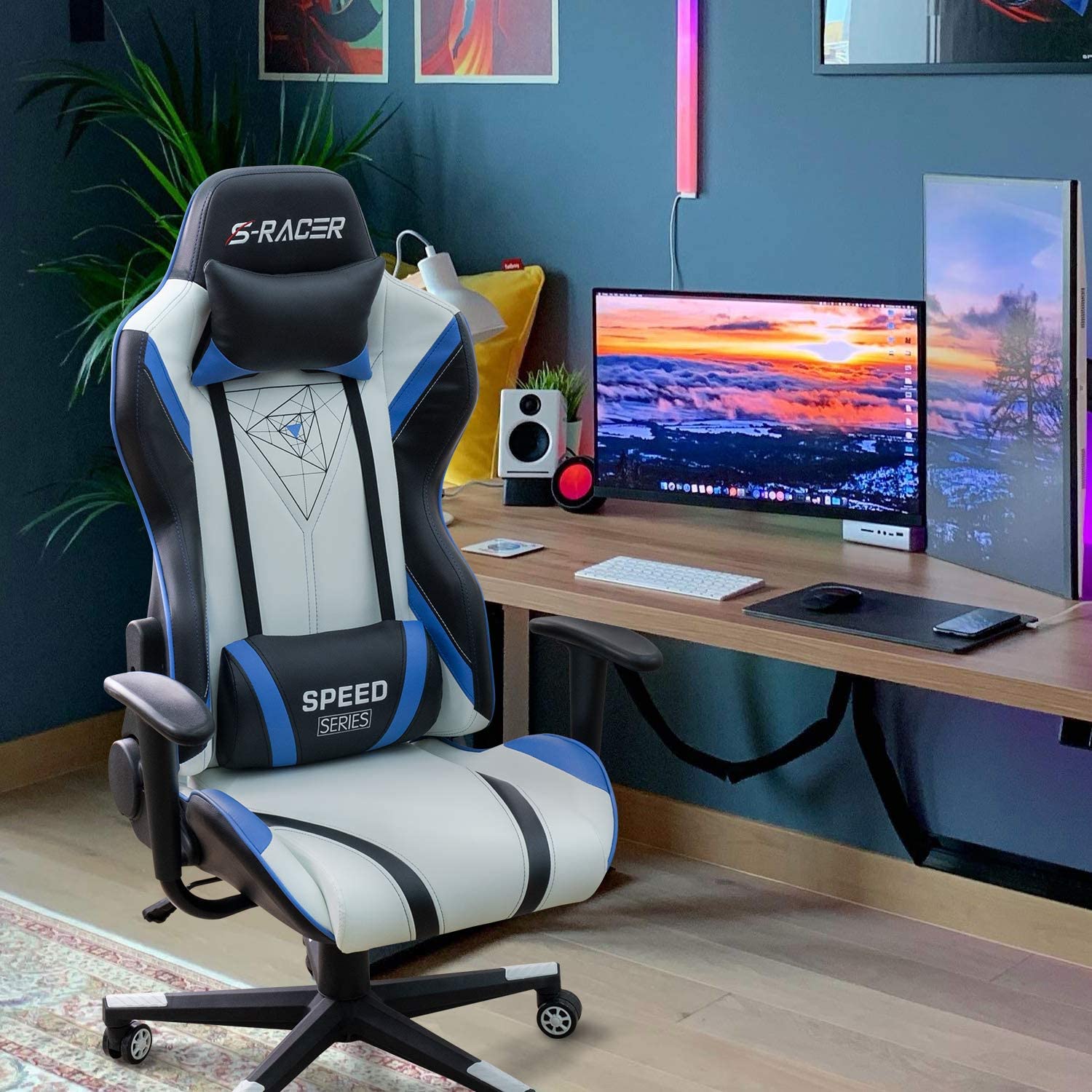 homall-gaming-chair-s-racer-racing-stuhl-blau-kunstleder image 3