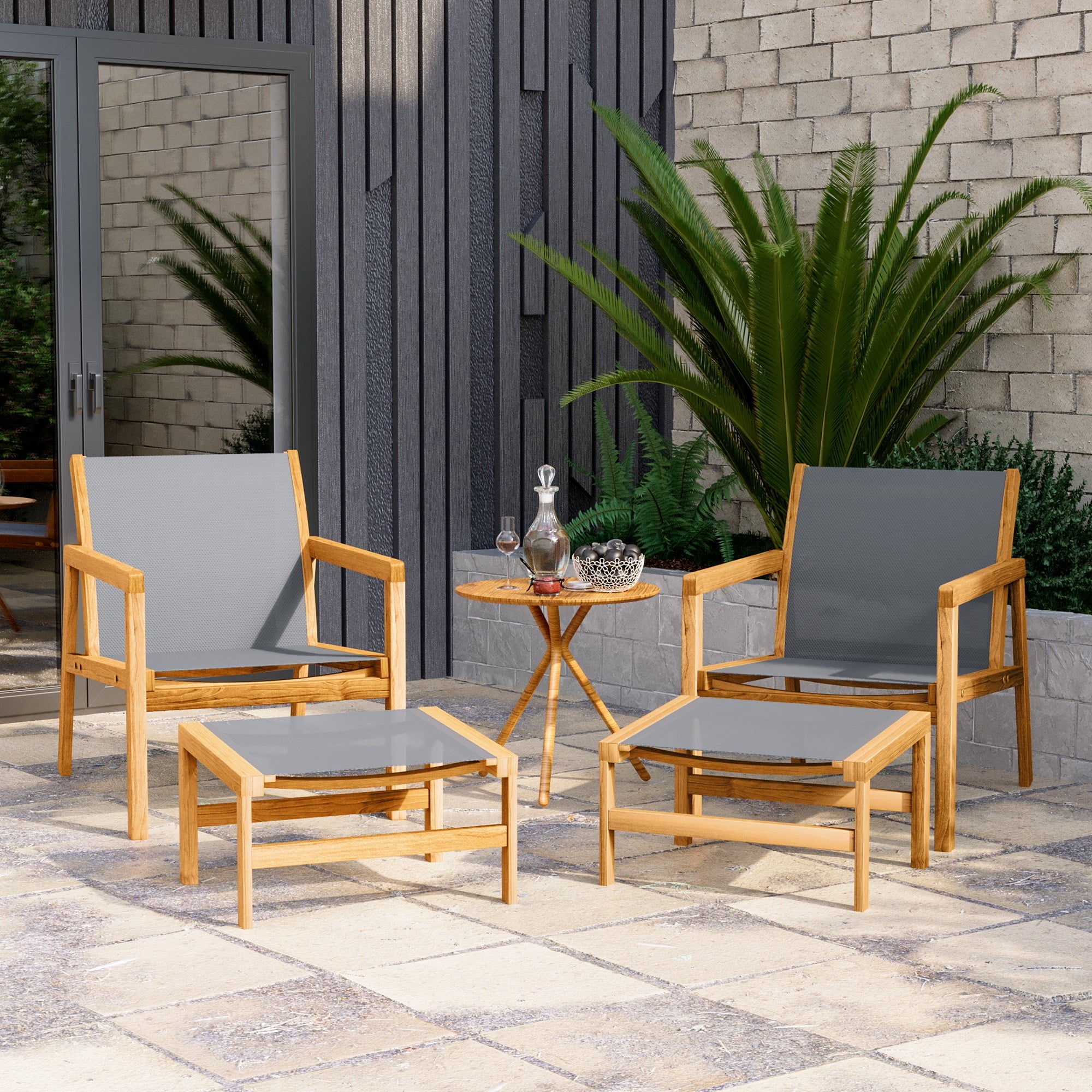 homall-patio-set-4-tlg-akazie-textilene-mit-hocker image 1