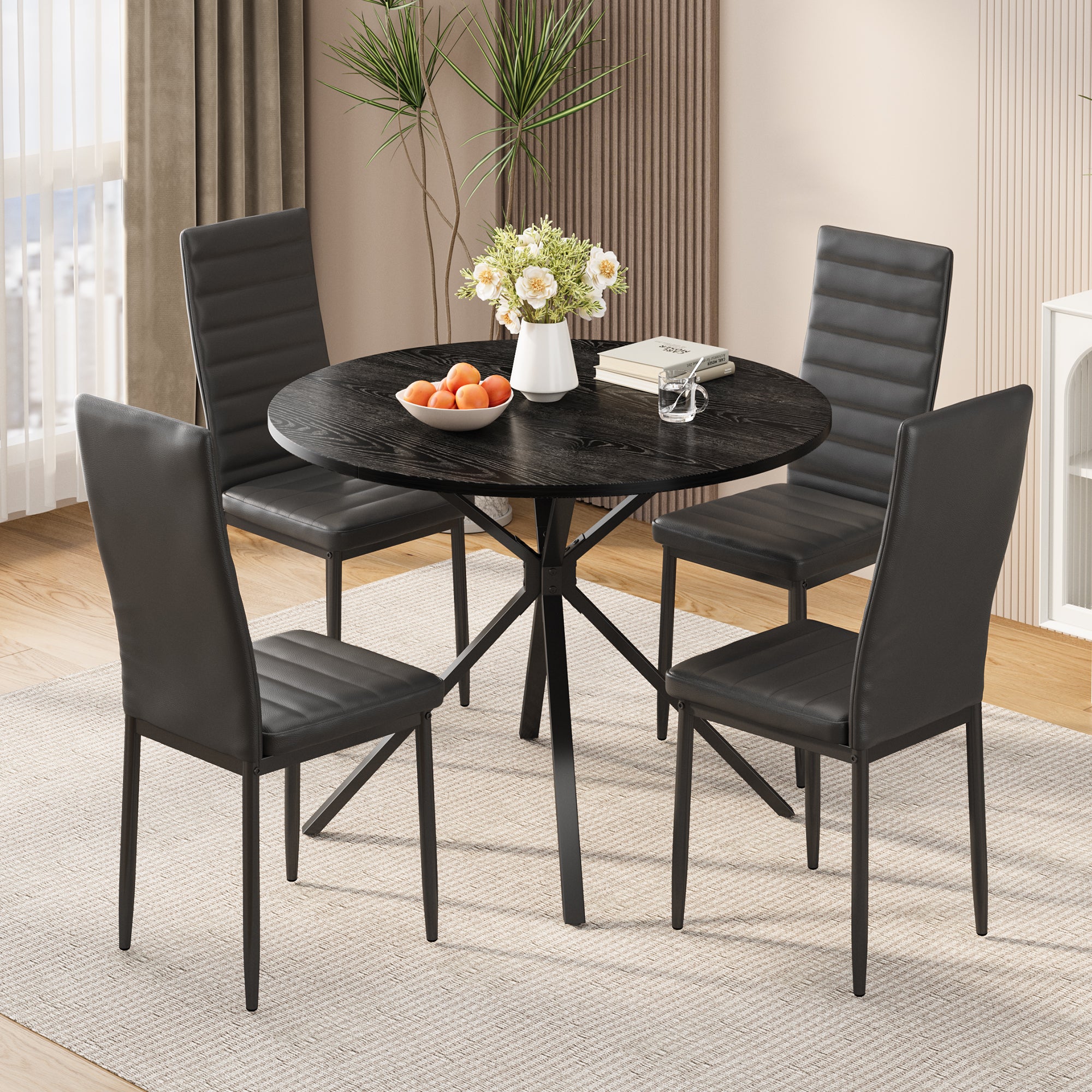 bealife-tb64-essgruppe-rund-schwarz-100-cm-5-tlg-4-st-hle image 2