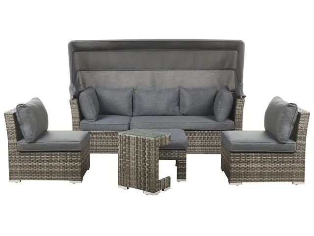 beliani-corte-loungeset-5-teilig-braun-grau-polyrattan-glas image 1