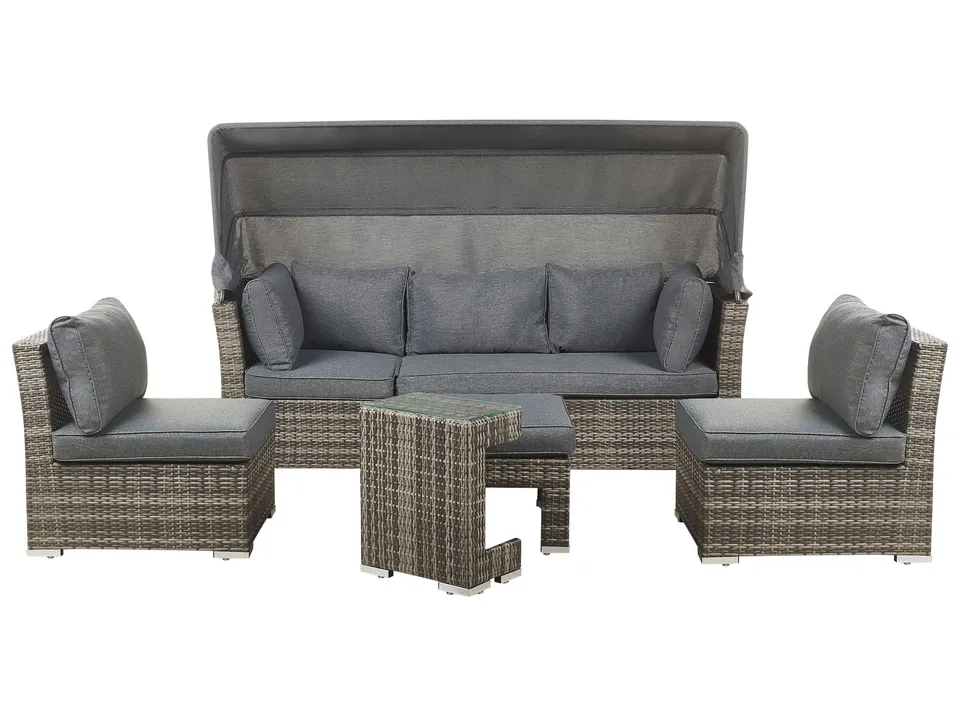 beliani-corte-loungeset-5-teilig-braun-grau-polyrattan-glas image 1
