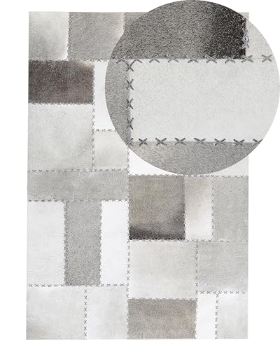 beliani-teppiche-pervari-lederteppich-140x200-taupe-braun-patchwork image 7