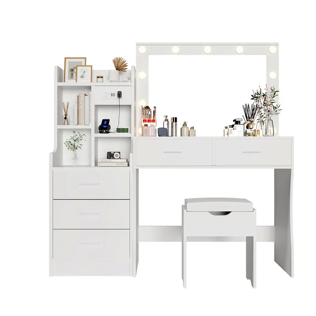 homall-bedroom-schminktisch-set-wei-mit-nachtisch-usb image 1