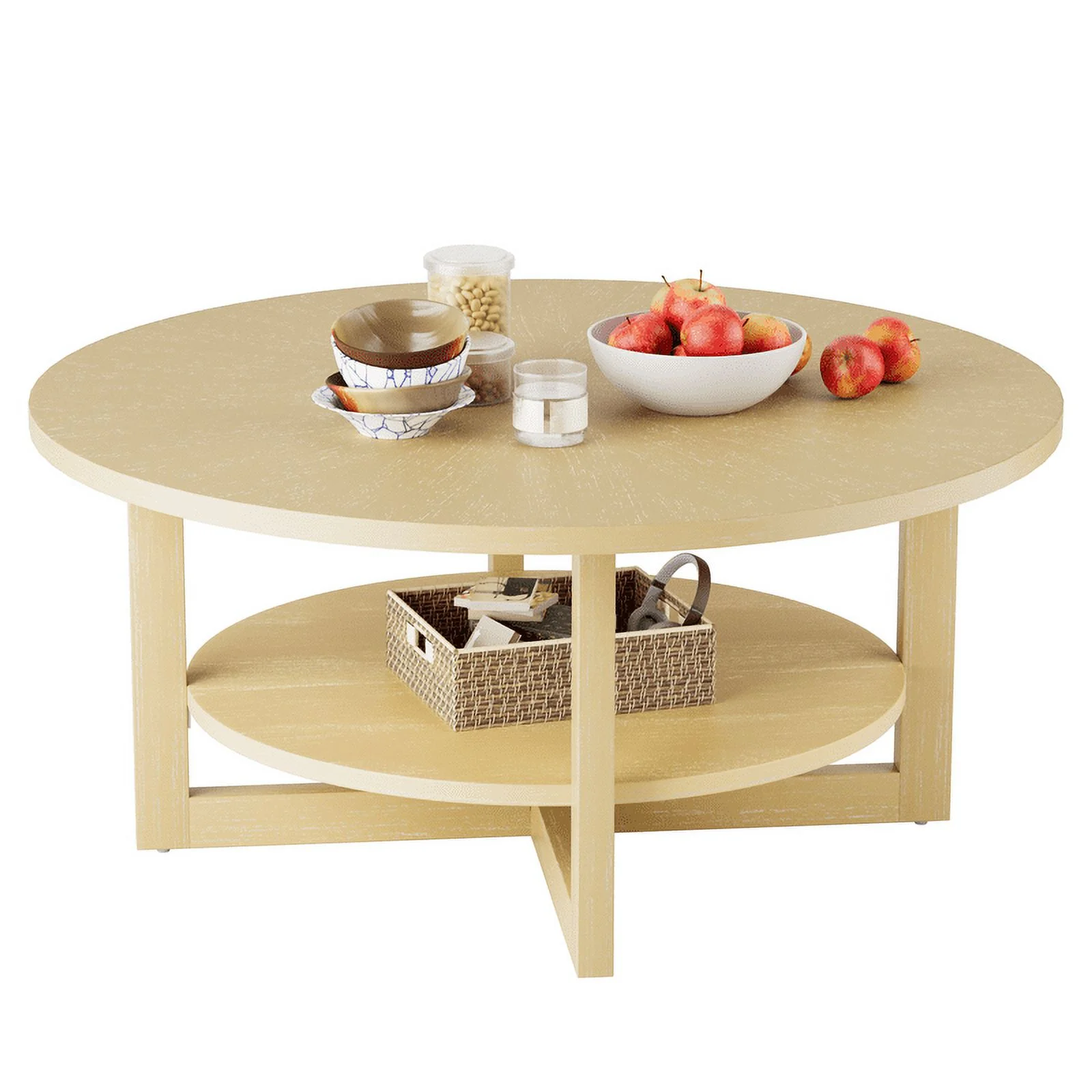 homall-couchtisch-rund-holz-braun-90cm-mit-ablage image 3