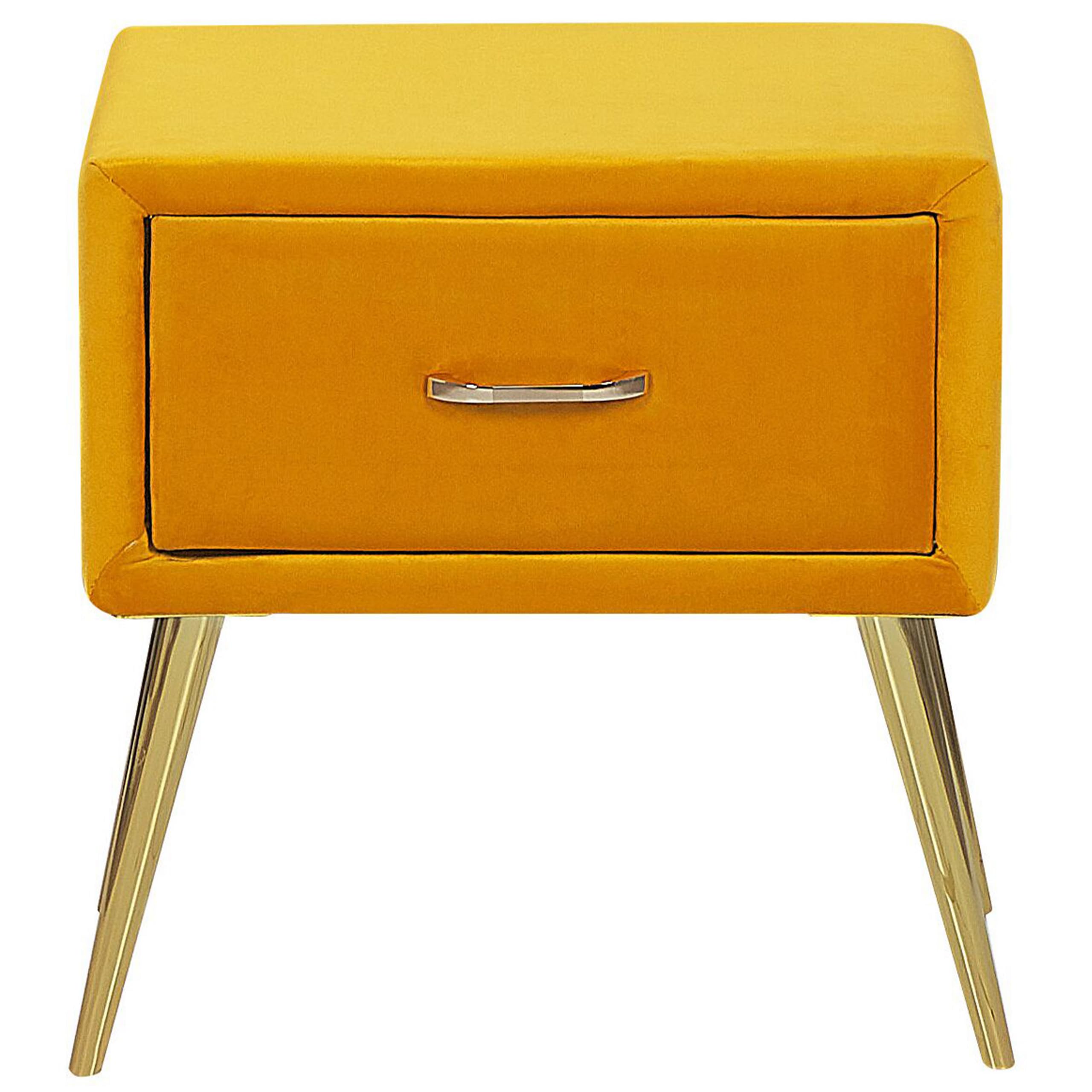 beliani-flayat-nachttisch-gelb-samt-mit-schublade-gold image 4