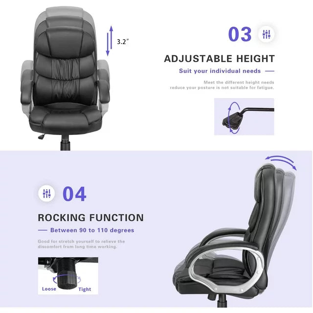 homall-office-leather-chair-b-rostuhl-schwarz-leder image 3