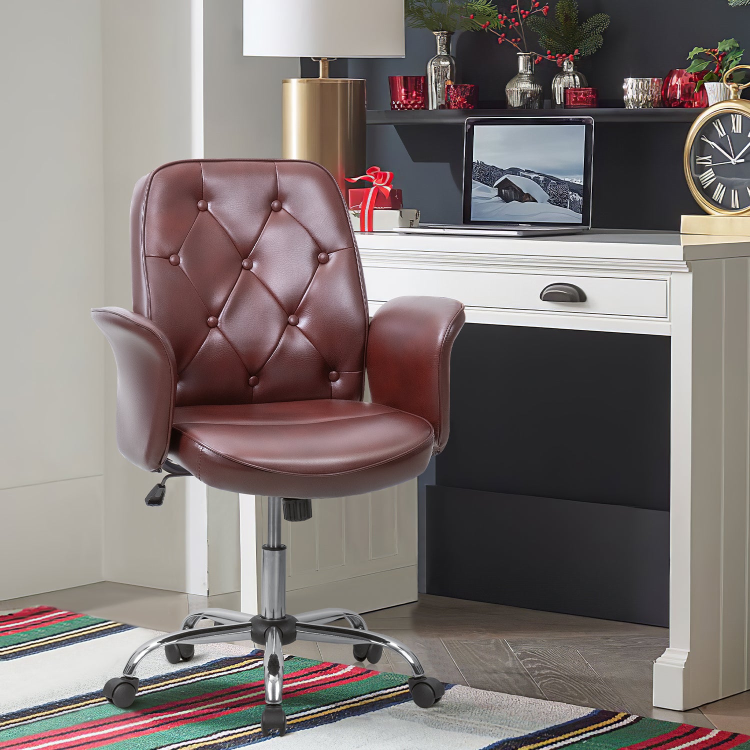 homall-office-leather-chair-b-rostuhl-braun-vintage image 2