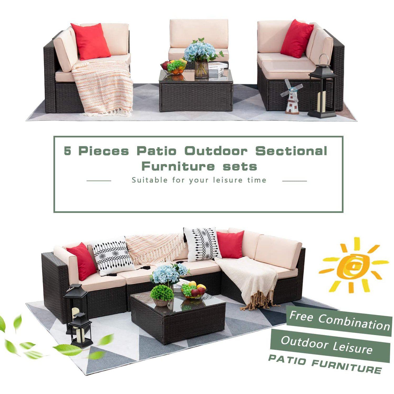 homall-patio-furniture-lounge-set-6-tlg-rattan-sofa-beige image 6