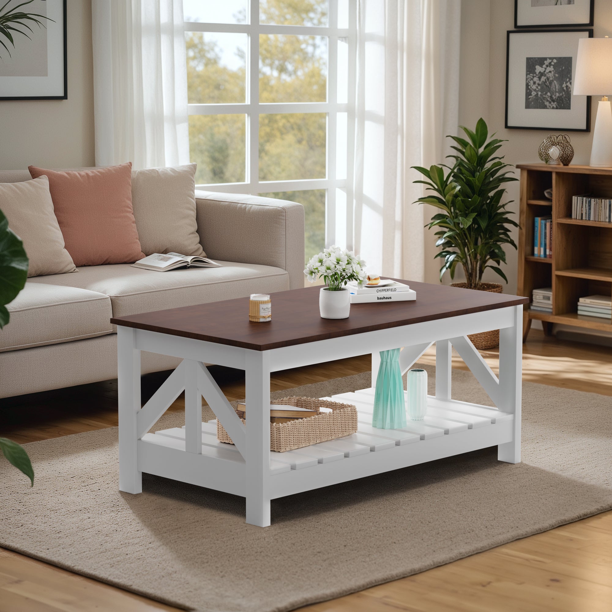 homall-coffee-table-couchtisch-braun-wei-2-ebenen-holz image 6