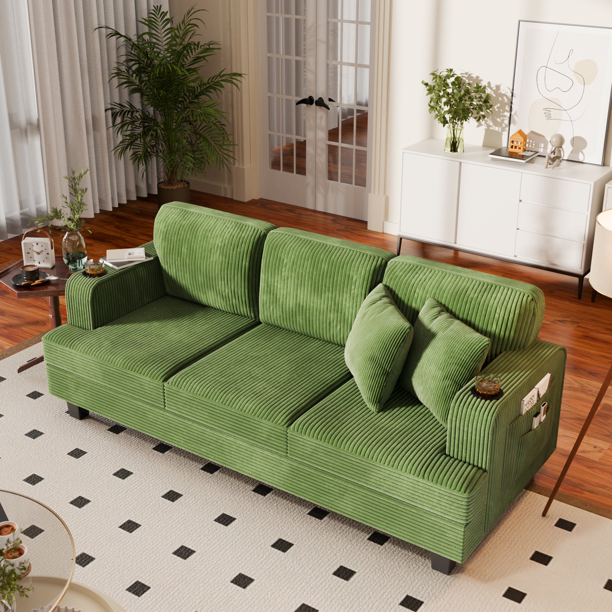 homall-sofa-3-sitzer-cord-couch-grau-mit-usb-getr-nkehalter image 2