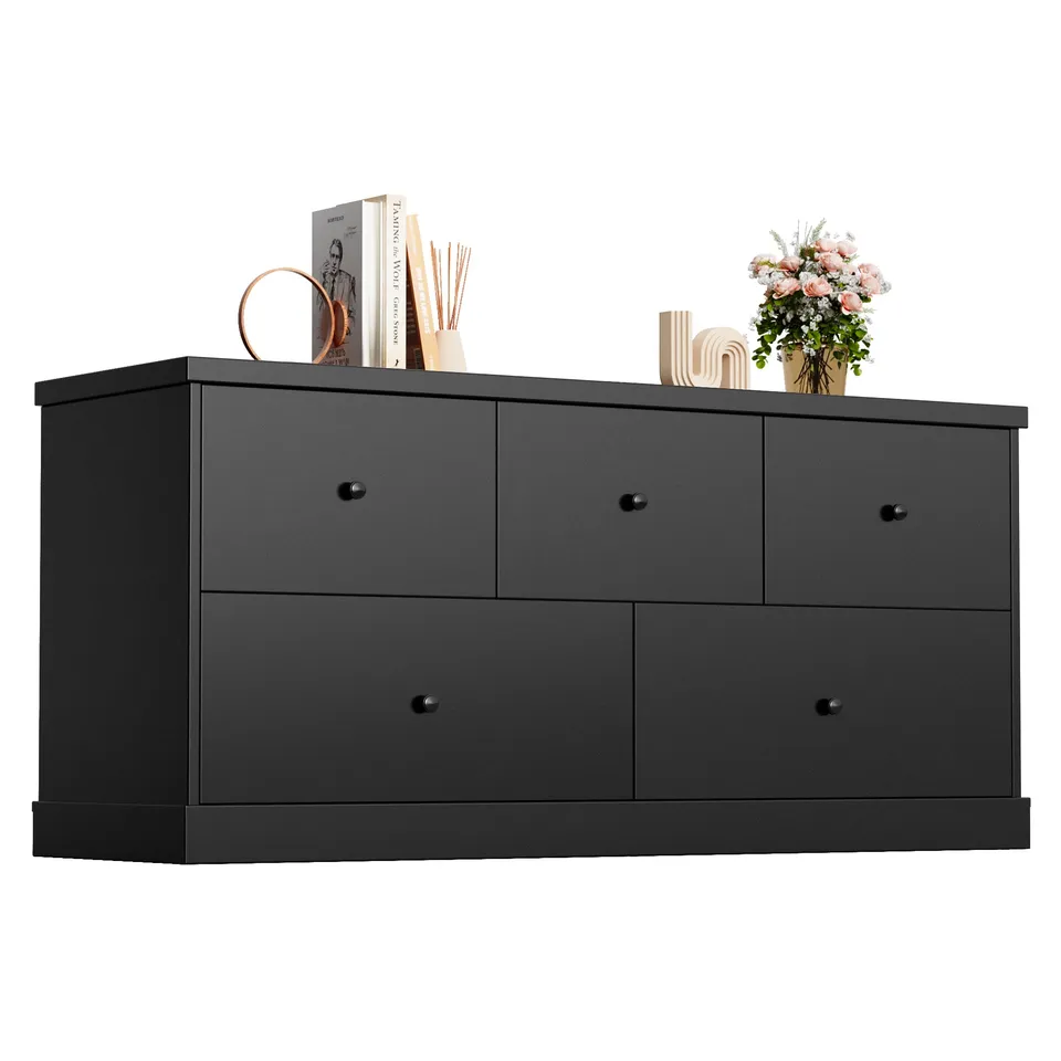 homall-bedroom-kommode-5-schubladen-schwarz-holz-mdf image 1