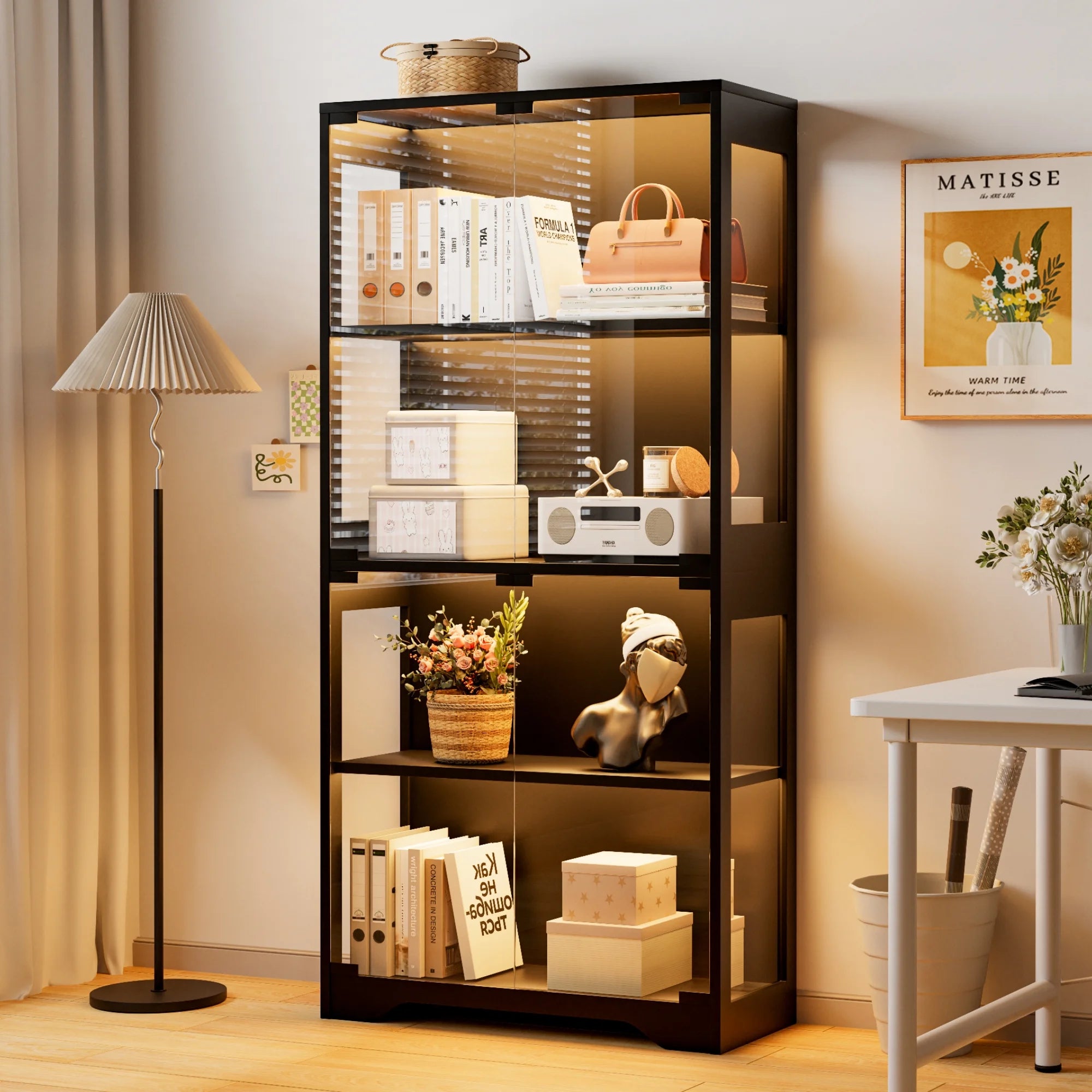 homall-shelf-vitrine-schwarz-4-f-cher-mit-led image 2