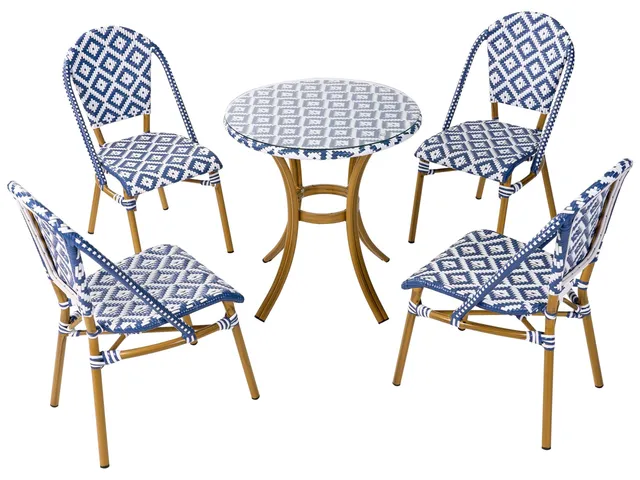 beliani-rifreddo-gartenset-rattan-blau-weiss-4-sitzer image 1