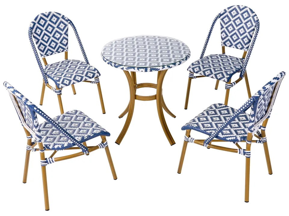 beliani-rifreddo-gartenset-rattan-blau-weiss-4-sitzer image 1