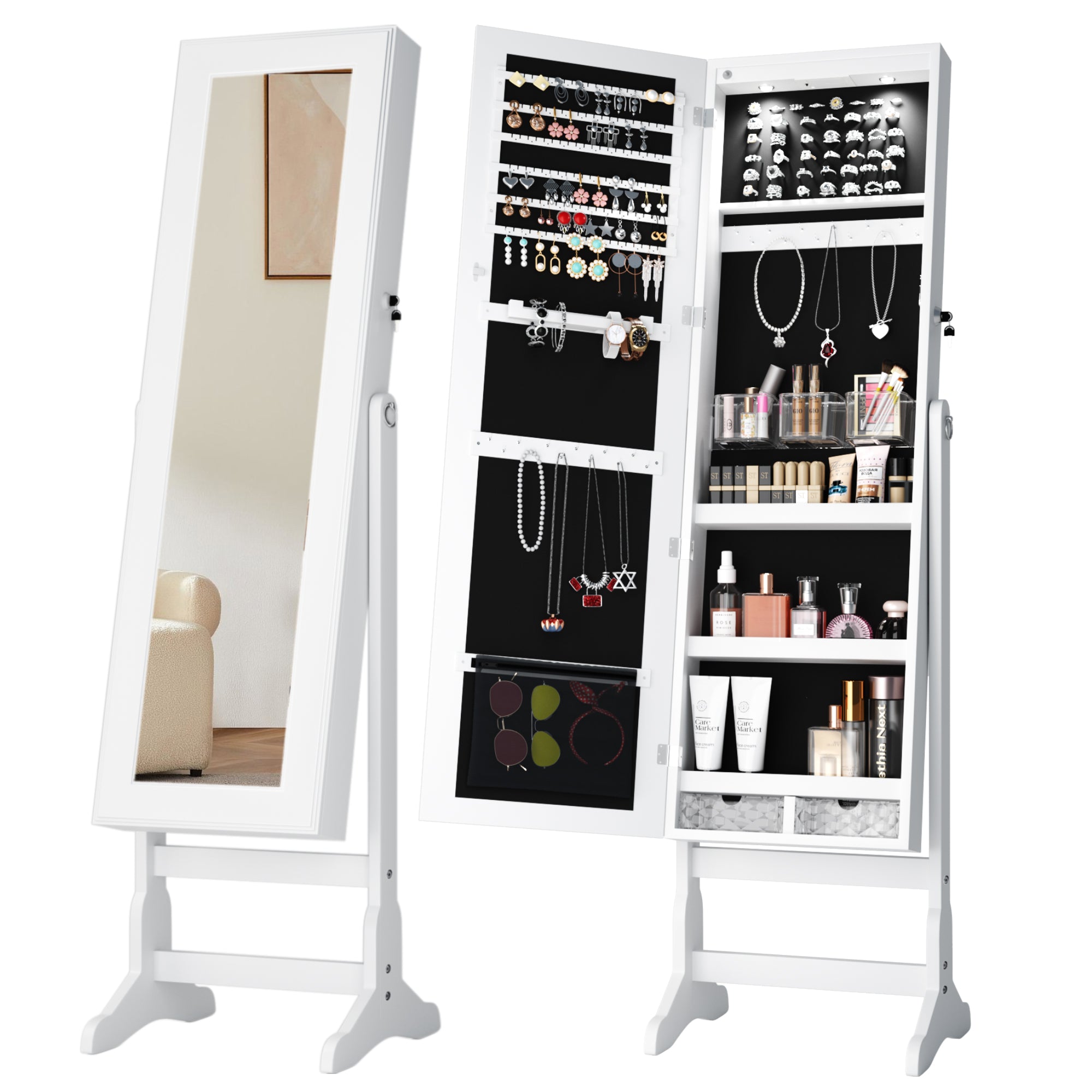 homall-shelf-schmuckschrank-wei-standspiegel-mit-led image 8