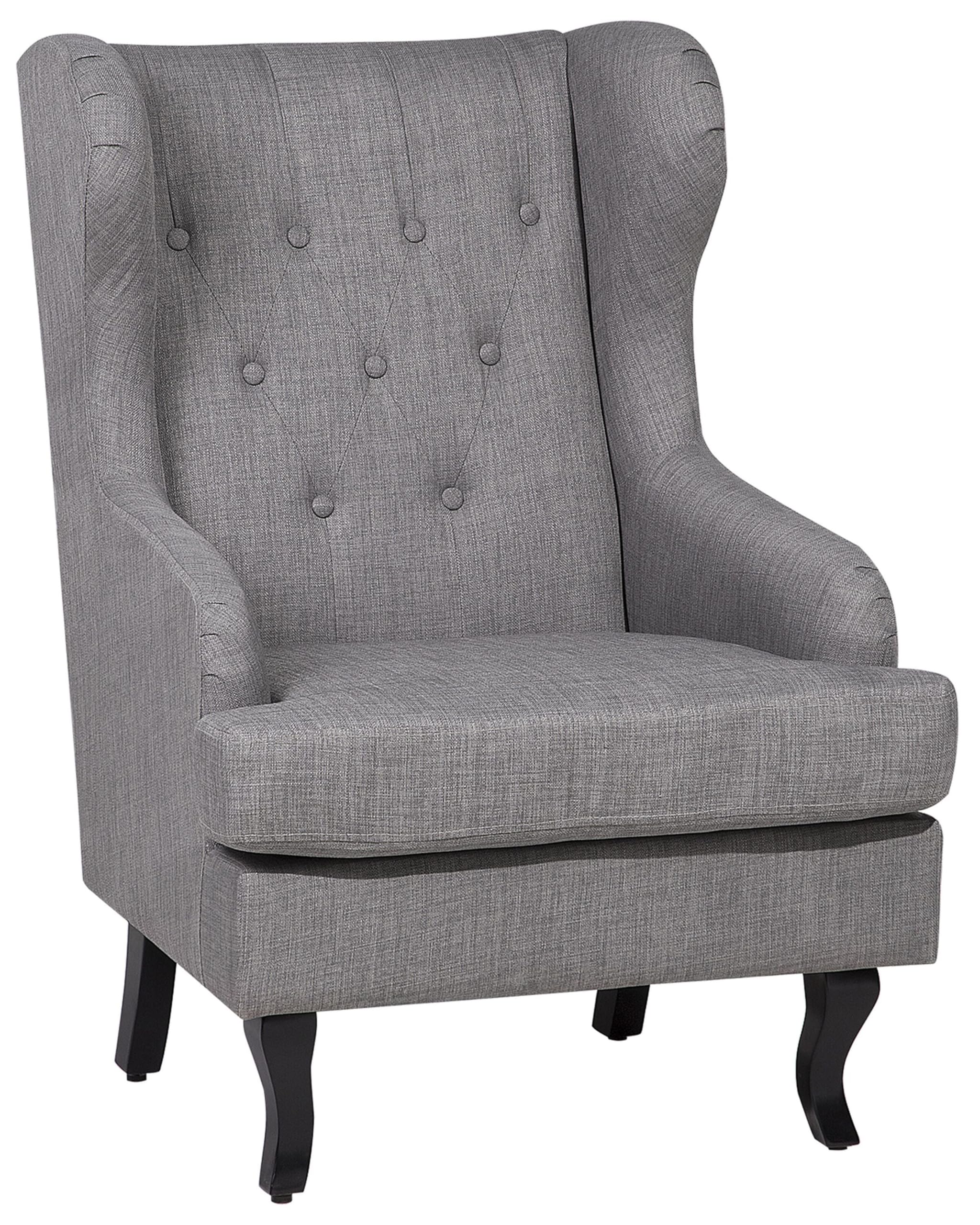 beliani-alta-ohrensessel-stoff-grau-chesterfield-holzbeine image 1