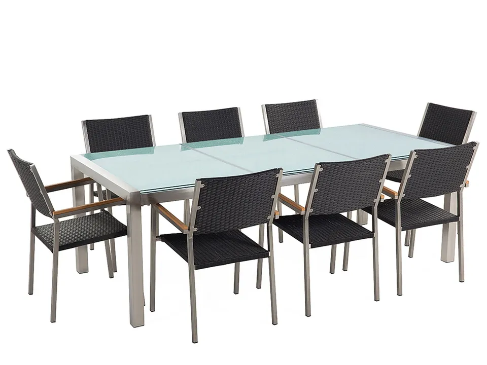 beliani-grosseto-gartenset-8-sitzer-schwarz-220-cm-rattan image 1