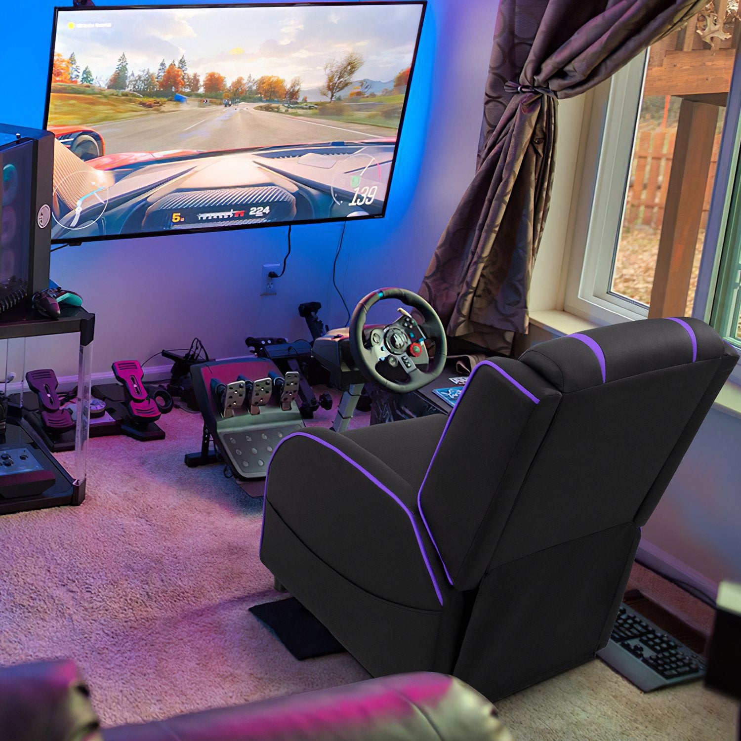 homall-gaming-recliner-gaming-sessel-blau-aus-kunstleder image 3