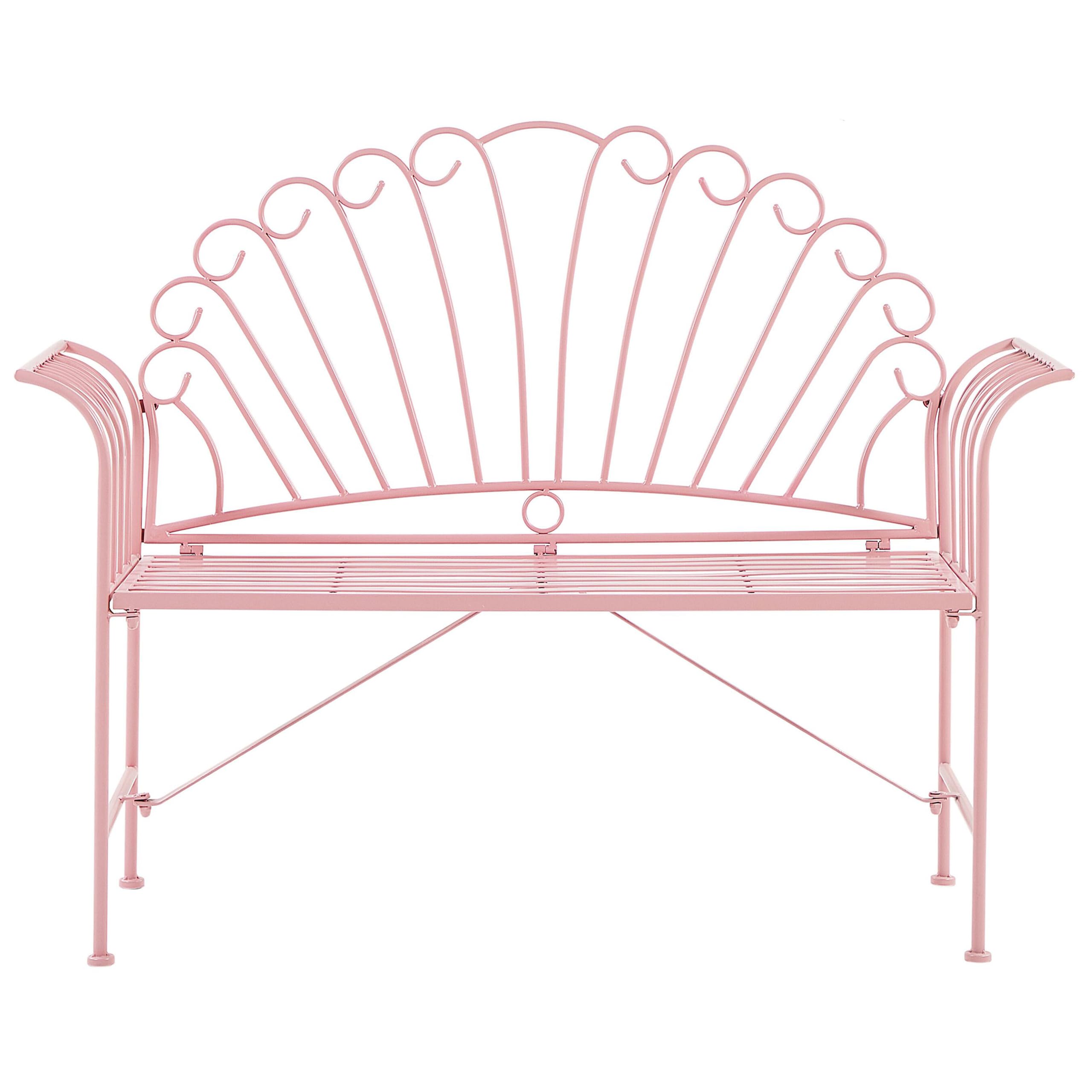 beliani-cavinia-bistro-set-rosa-metall-bank-mit-tisch-2-personen image 4