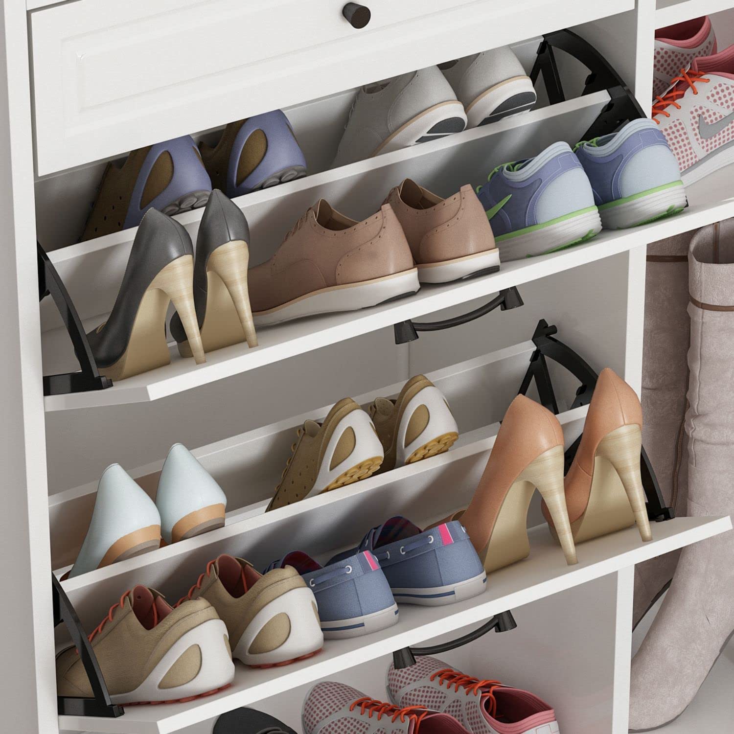 homall-shelf-schuhschrank-wei-schmal-mit-klappen-und-schublade image 4