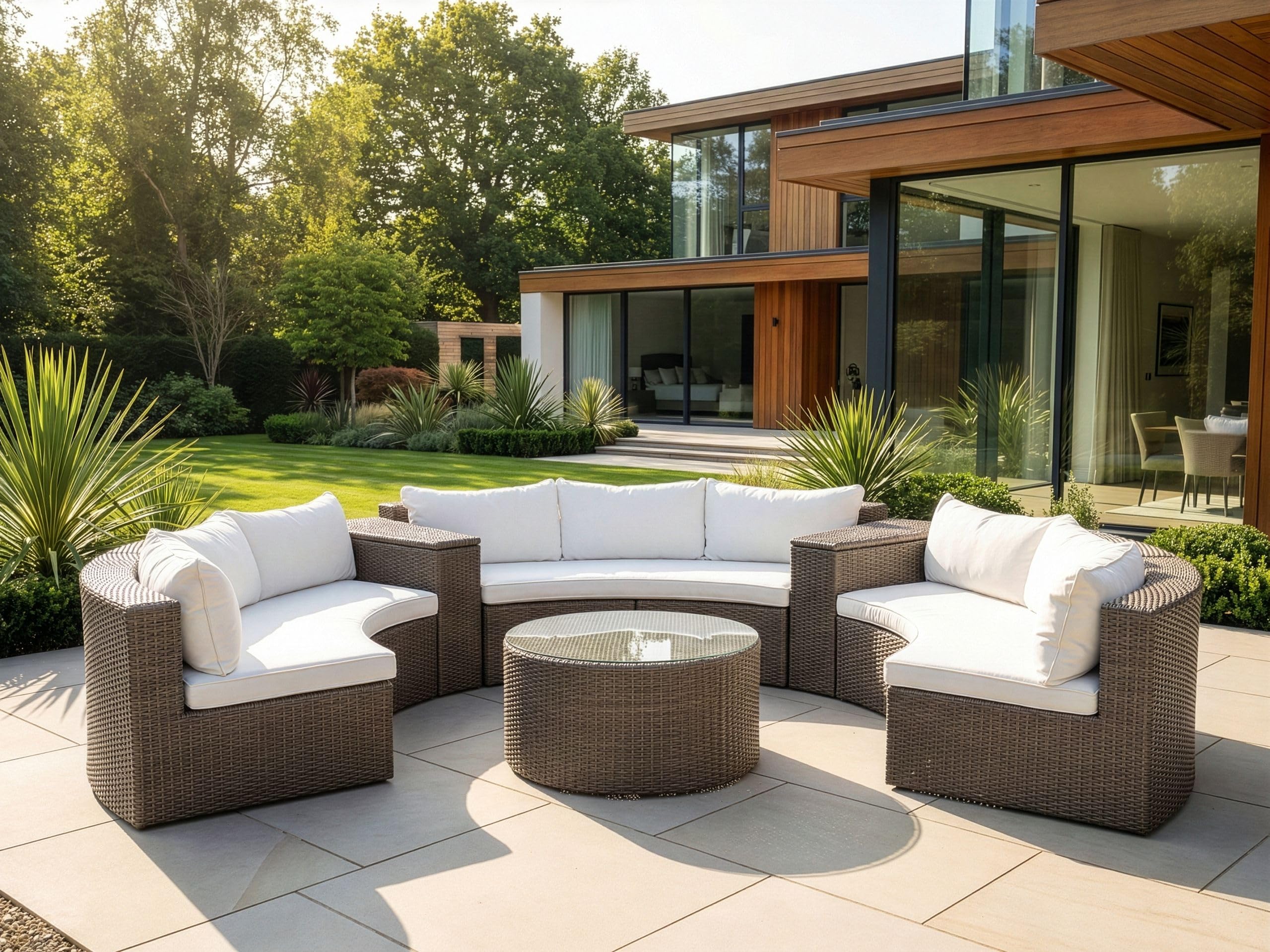 beliani-severo-lounge-set-rattan-braun-rund-9-sitzer-glas image 2